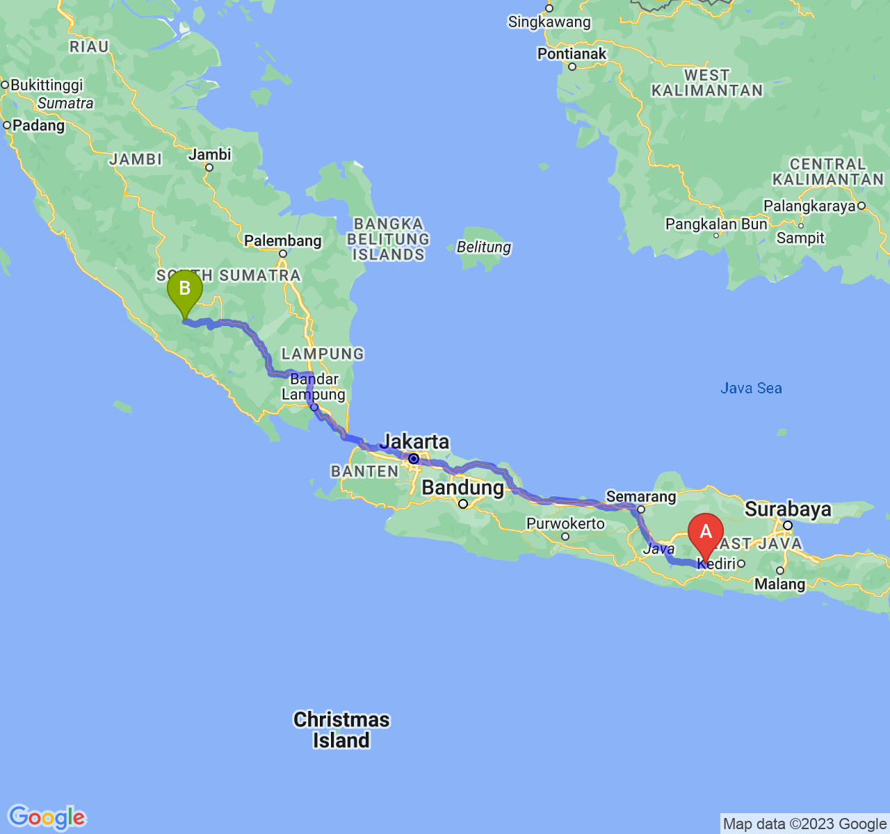 rute perjalanan Kab. Ponorogo-Kota Pagar Alam