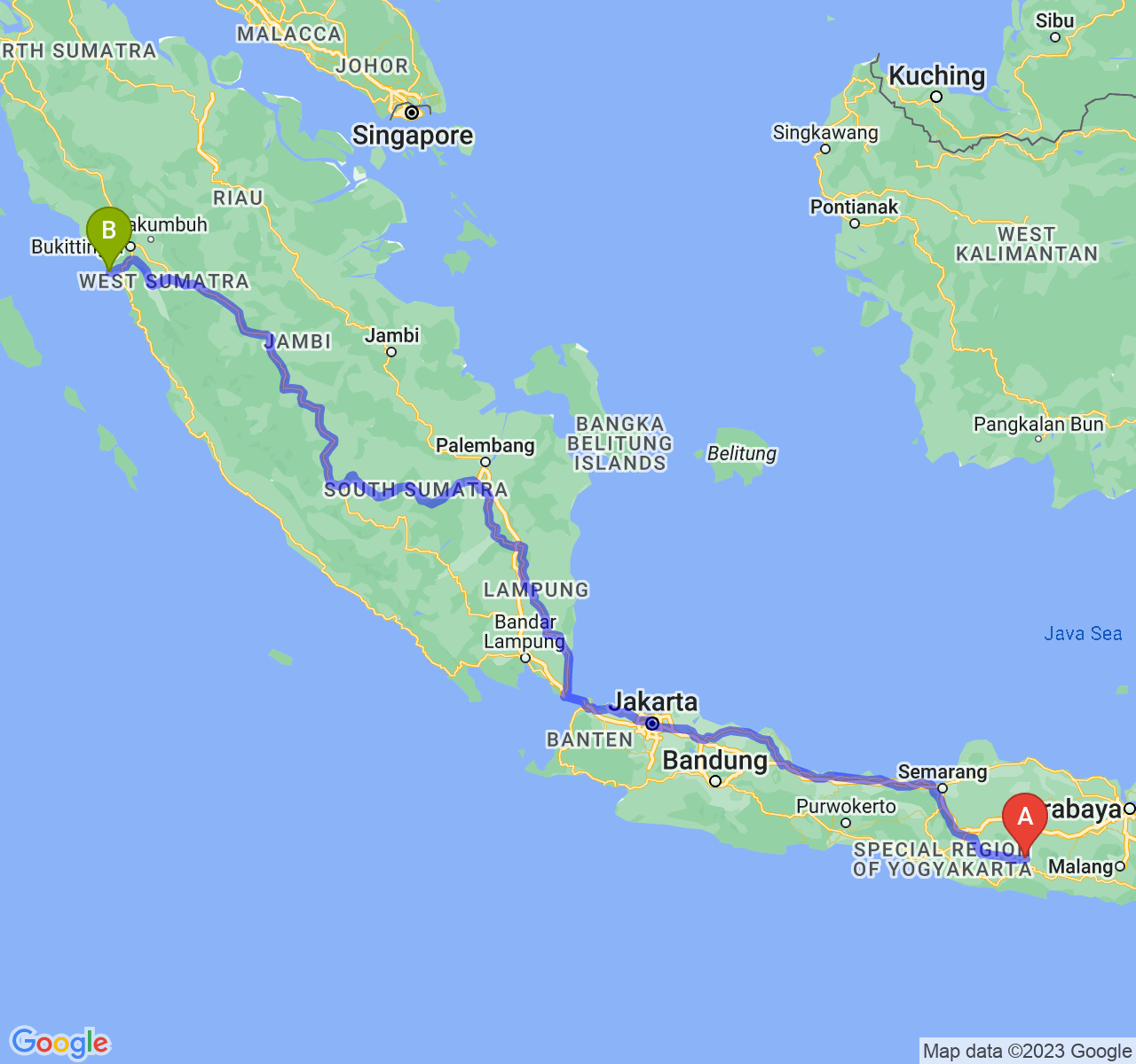 rute perjalanan Kab. Ponorogo-Kota Pariaman