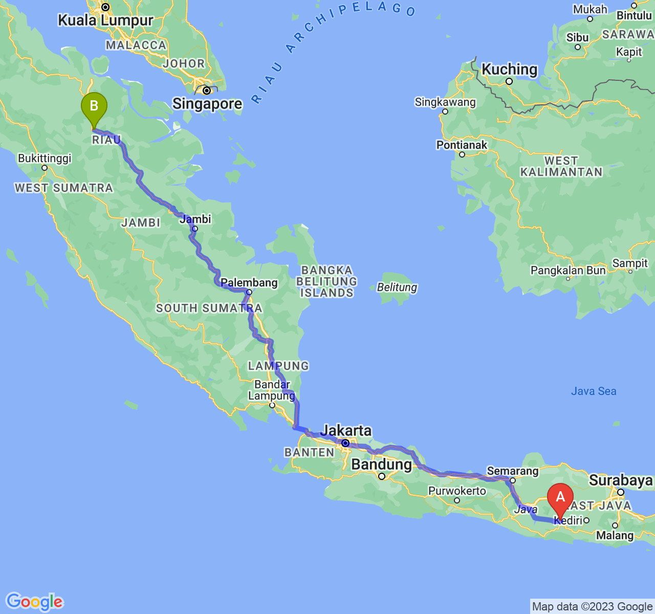 rute perjalanan Kab. Ponorogo-Kota Pekanbaru