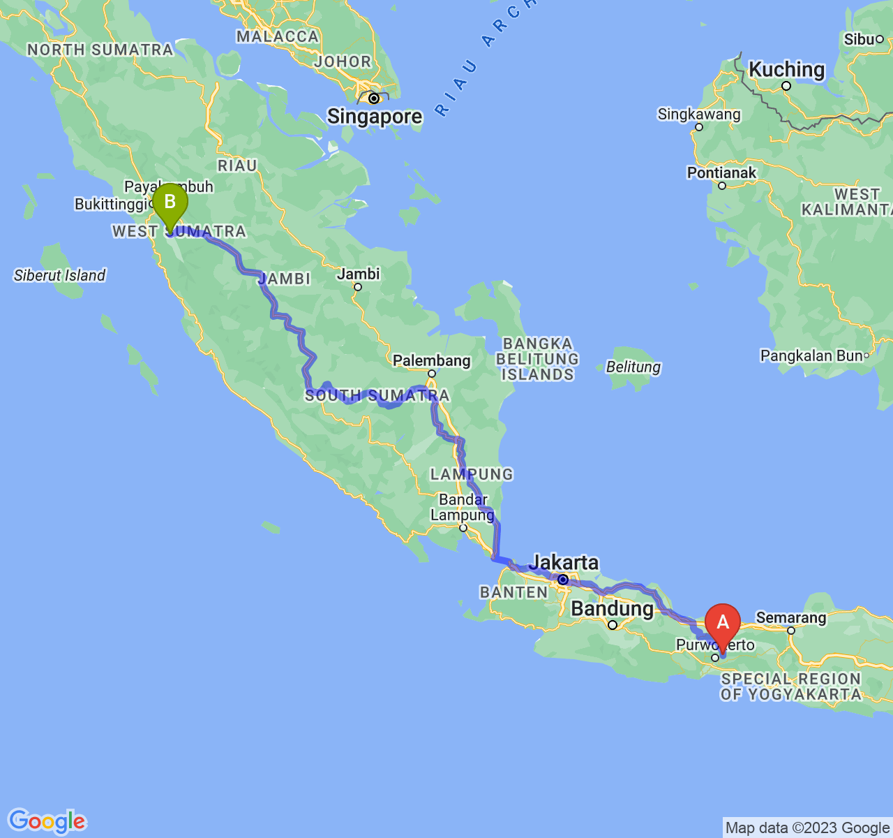 rute perjalanan Kab. Purbalingga-Kota Solok