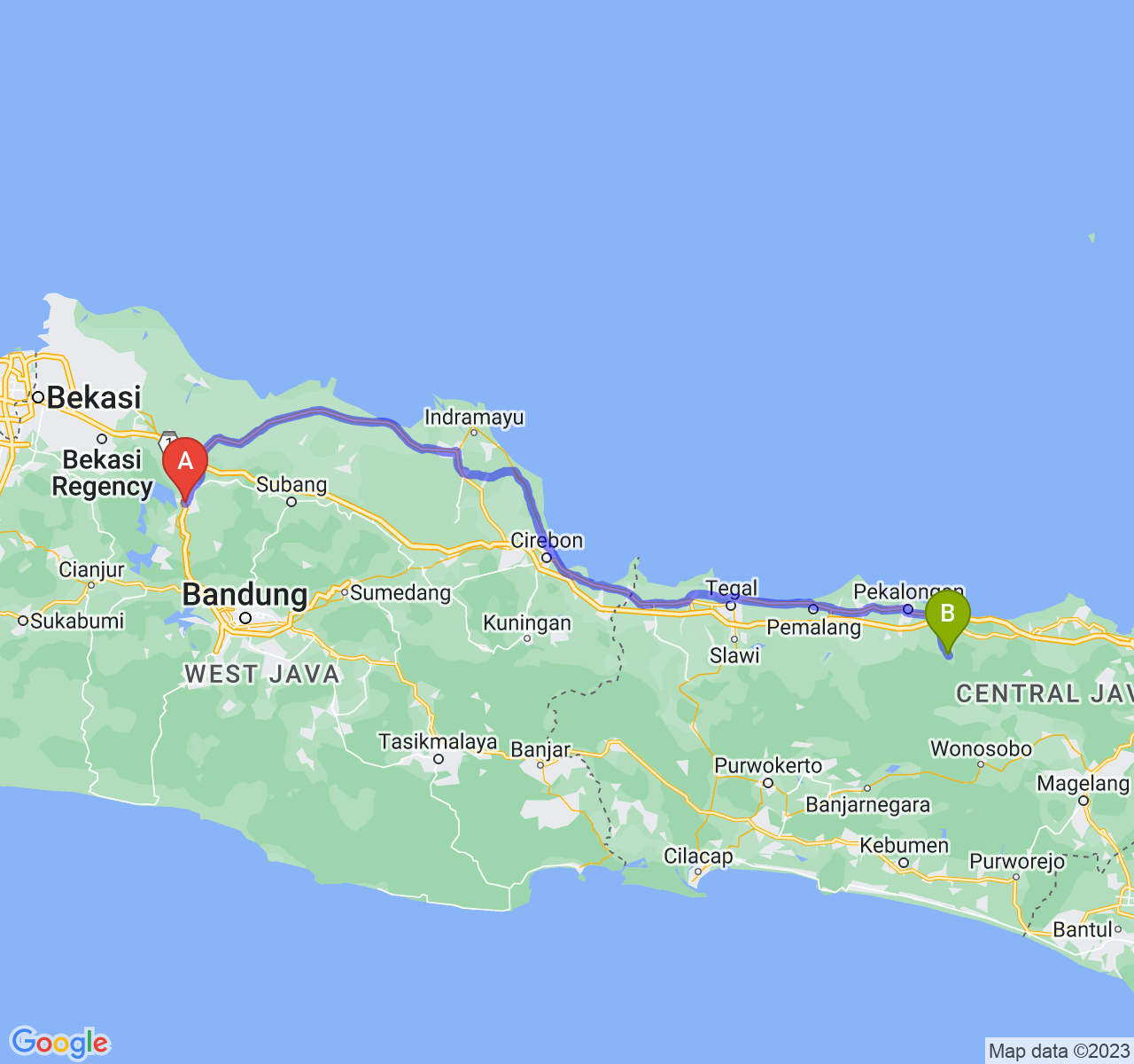 rute perjalanan Kab. Purwakarta-Kab. Batang