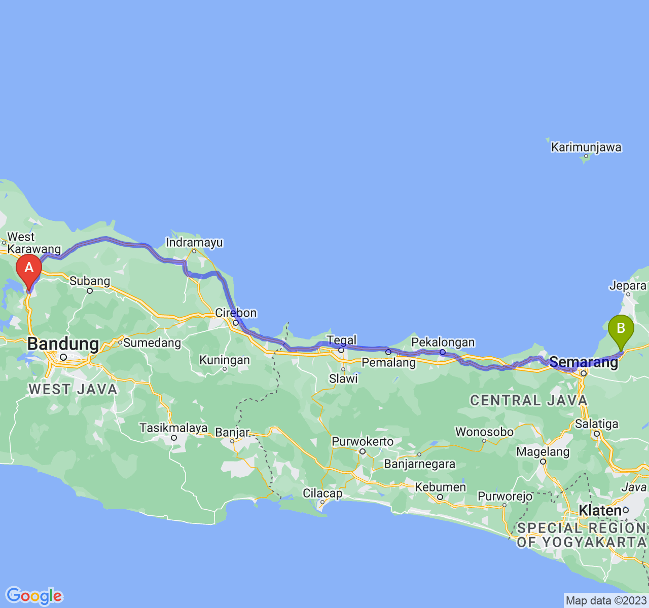 rute perjalanan Kab. Purwakarta-Kab. Demak