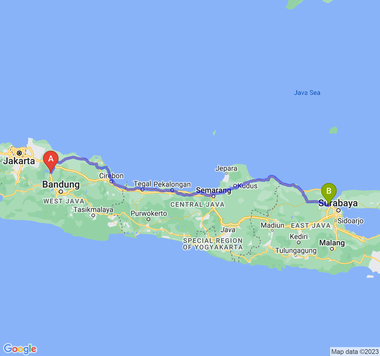 rute perjalanan Kab. Purwakarta-Kab. Gresik