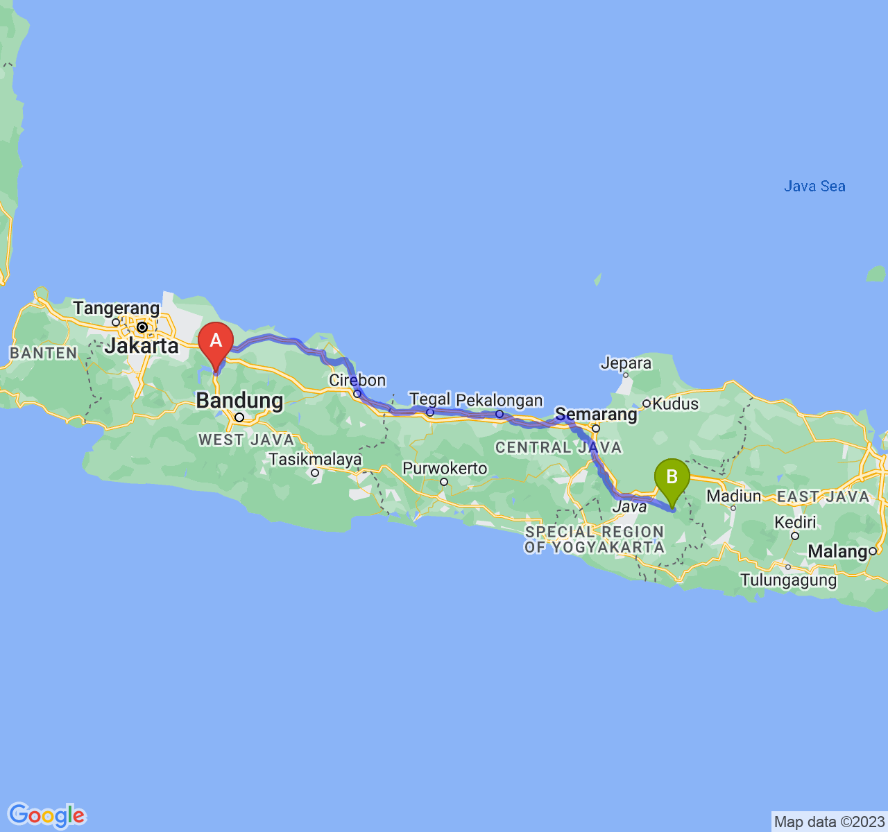 rute perjalanan Kab. Purwakarta-Kab. Karanganyar