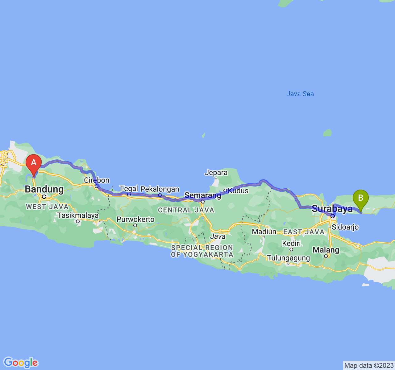 rute perjalanan Kab. Purwakarta-Kab. Sampang