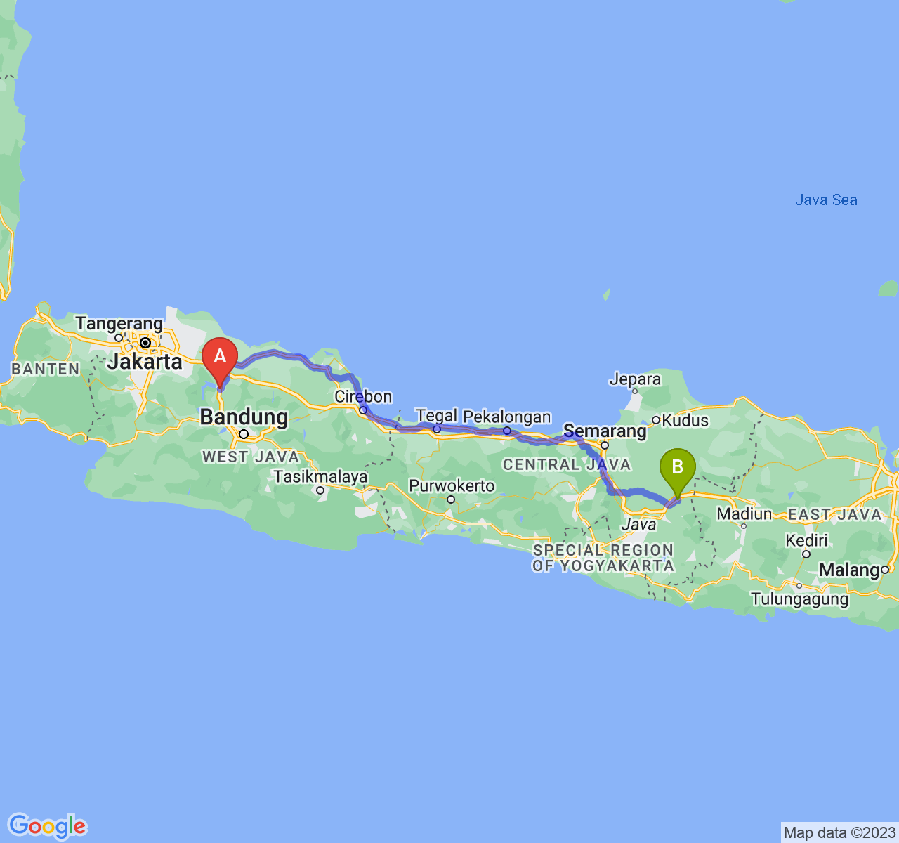 rute perjalanan Kab. Purwakarta-Kab. Sragen