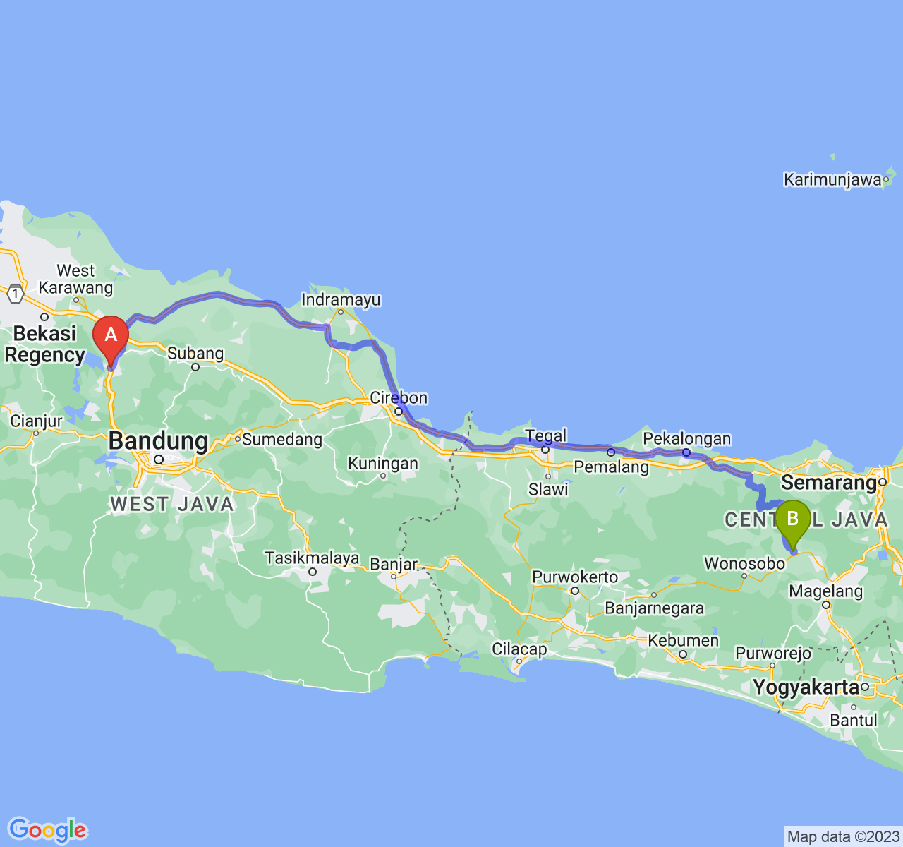 rute perjalanan Kab. Purwakarta-Kab. Temanggung