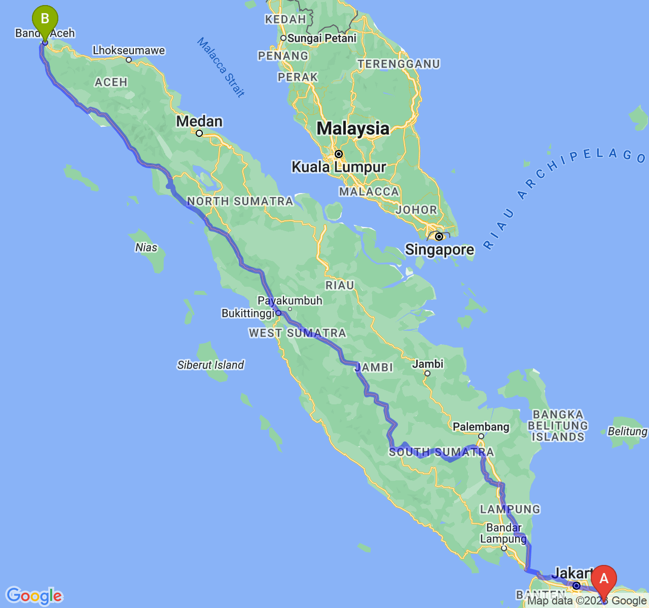 rute perjalanan Kab. Purwakarta-Kota Banda Aceh