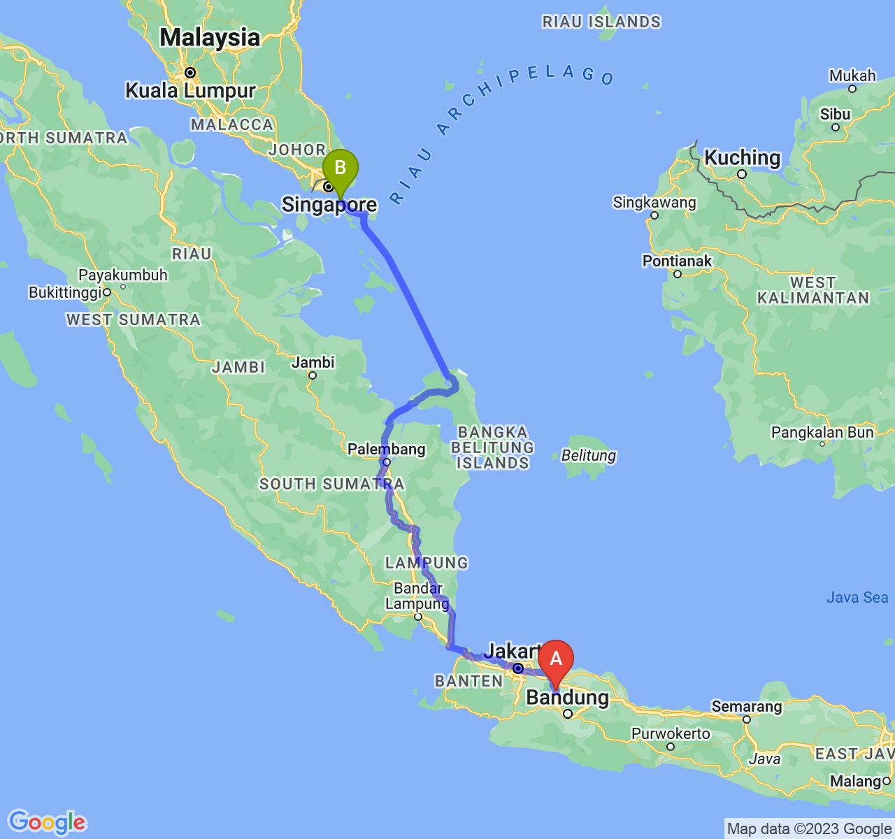 rute perjalanan Kab. Purwakarta-Kota Batam