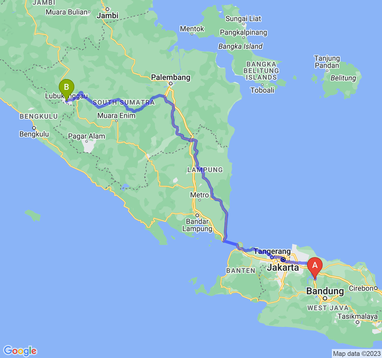 rute perjalanan Kab. Purwakarta-Kota Lubuk Linggau