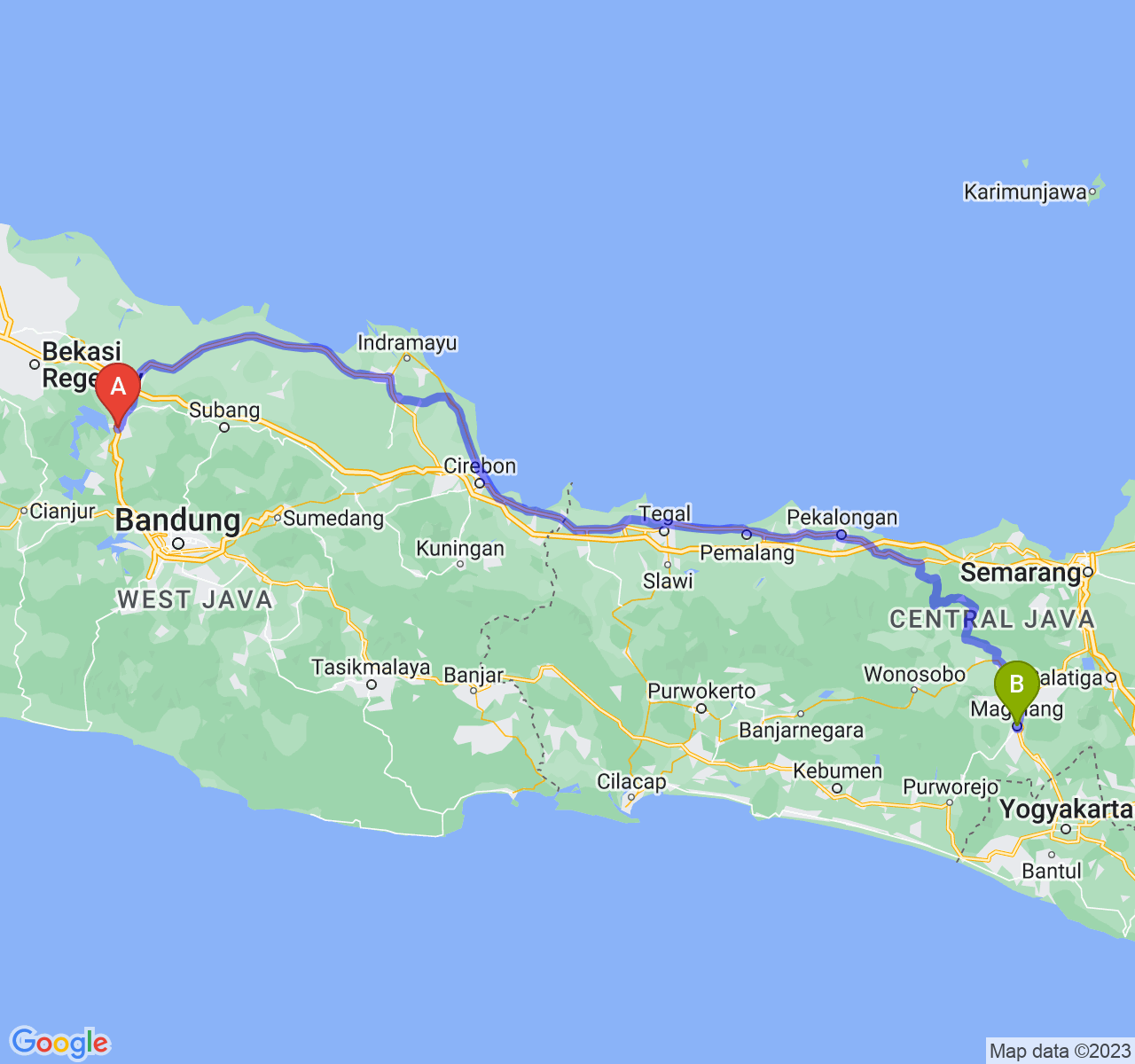 rute perjalanan Kab. Purwakarta-Kota Magelang