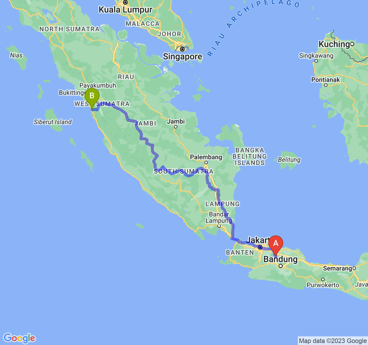 rute perjalanan Kab. Purwakarta-Kota Padang