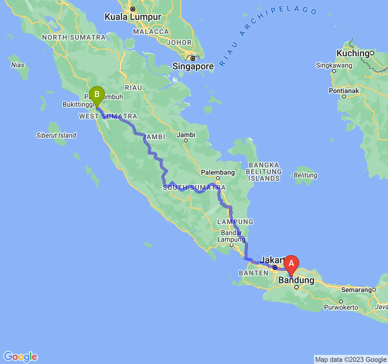 rute perjalanan Kab. Purwakarta-Kota Padang Panjang