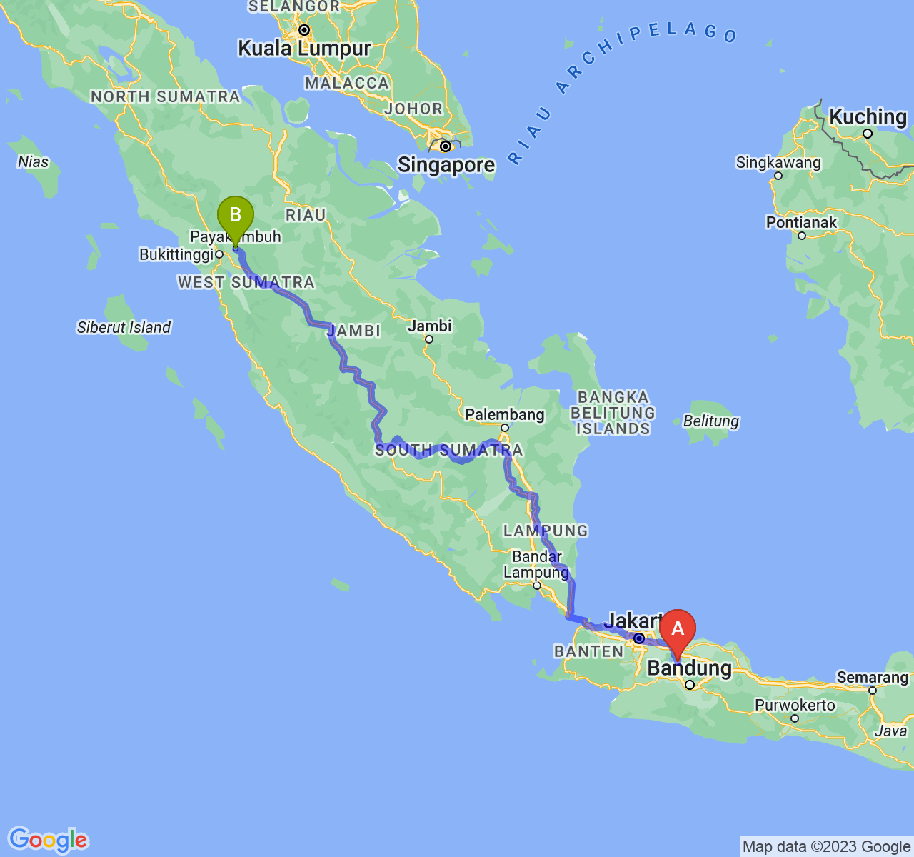 rute perjalanan Kab. Purwakarta-Kota Payakumbuh