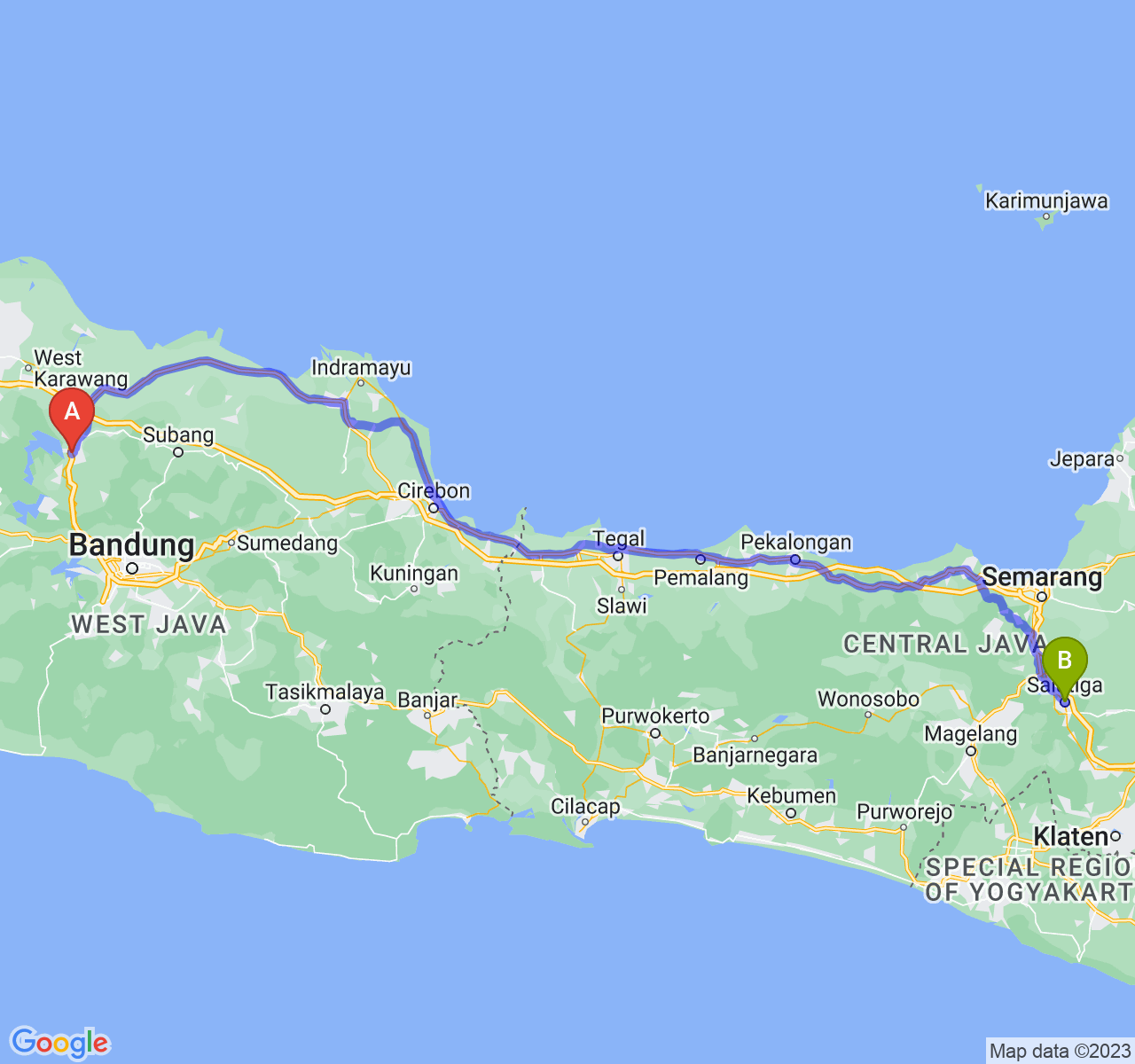 rute perjalanan Kab. Purwakarta-Kota Salatiga