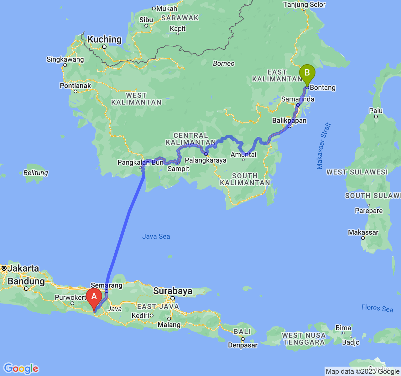 rute perjalanan Kab. Purworejo-Kota Bontang