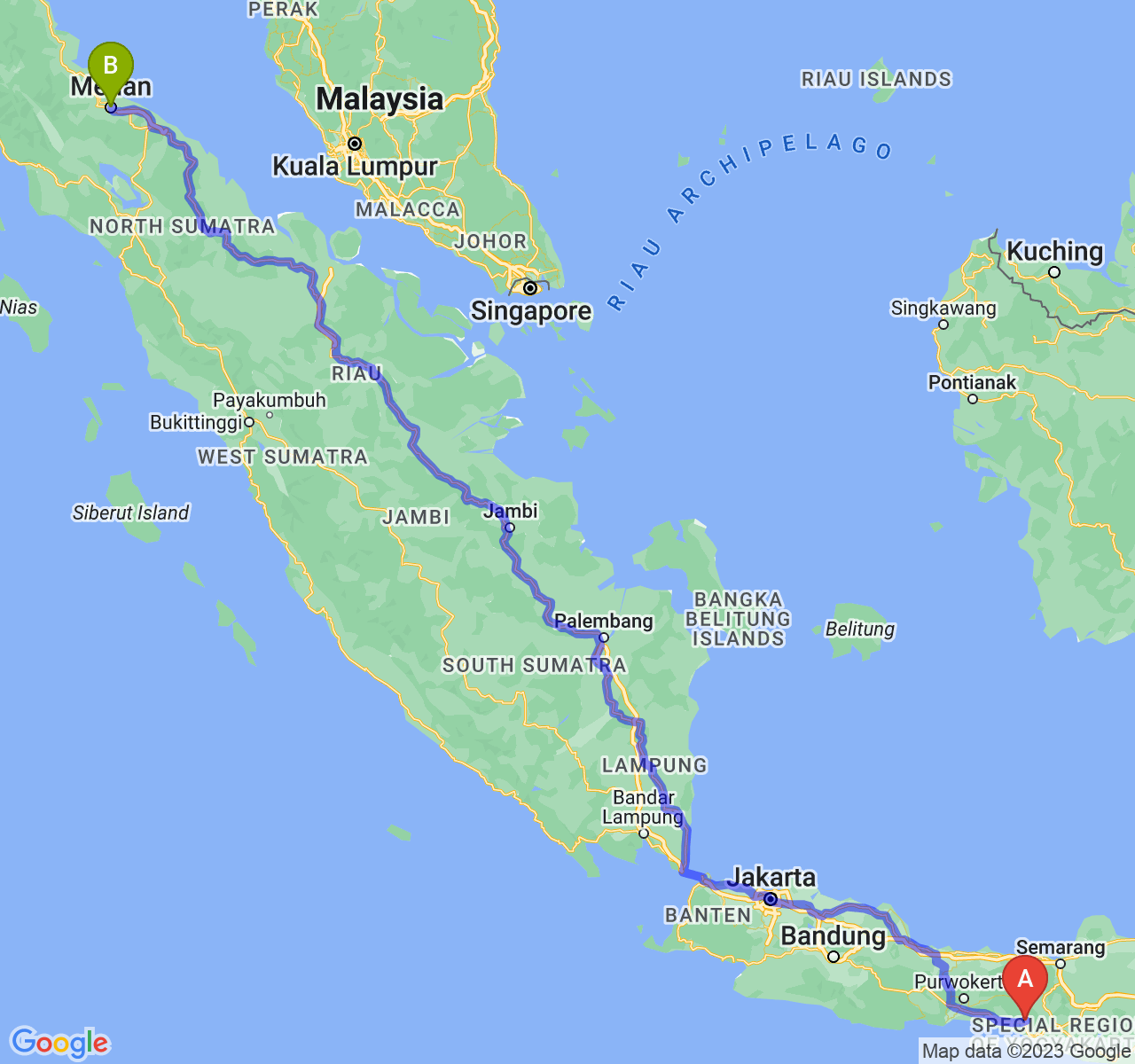 rute perjalanan Kab. Purworejo-Kota Medan