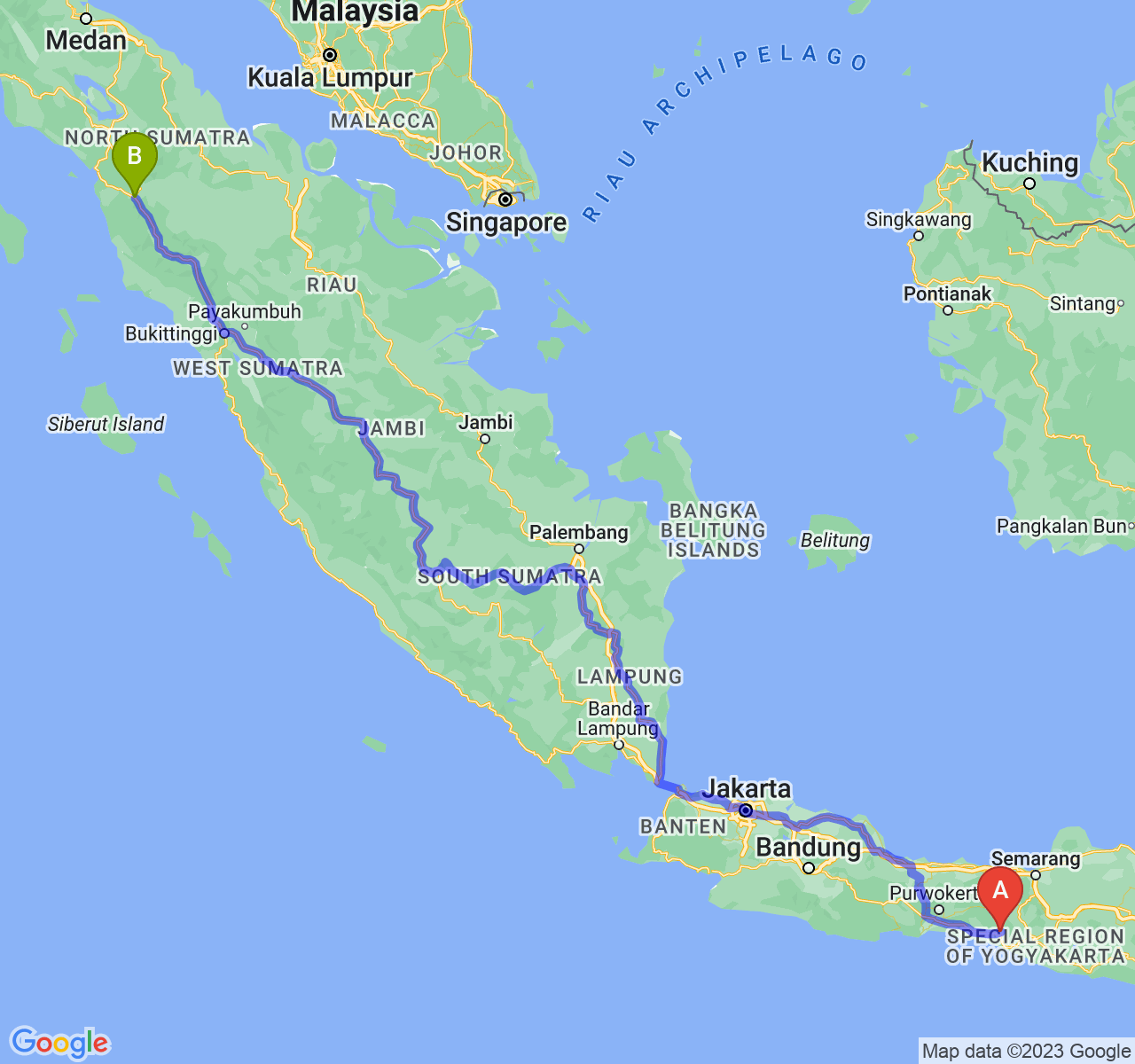 rute perjalanan Kab. Purworejo-Kota Padang Sidimpuan