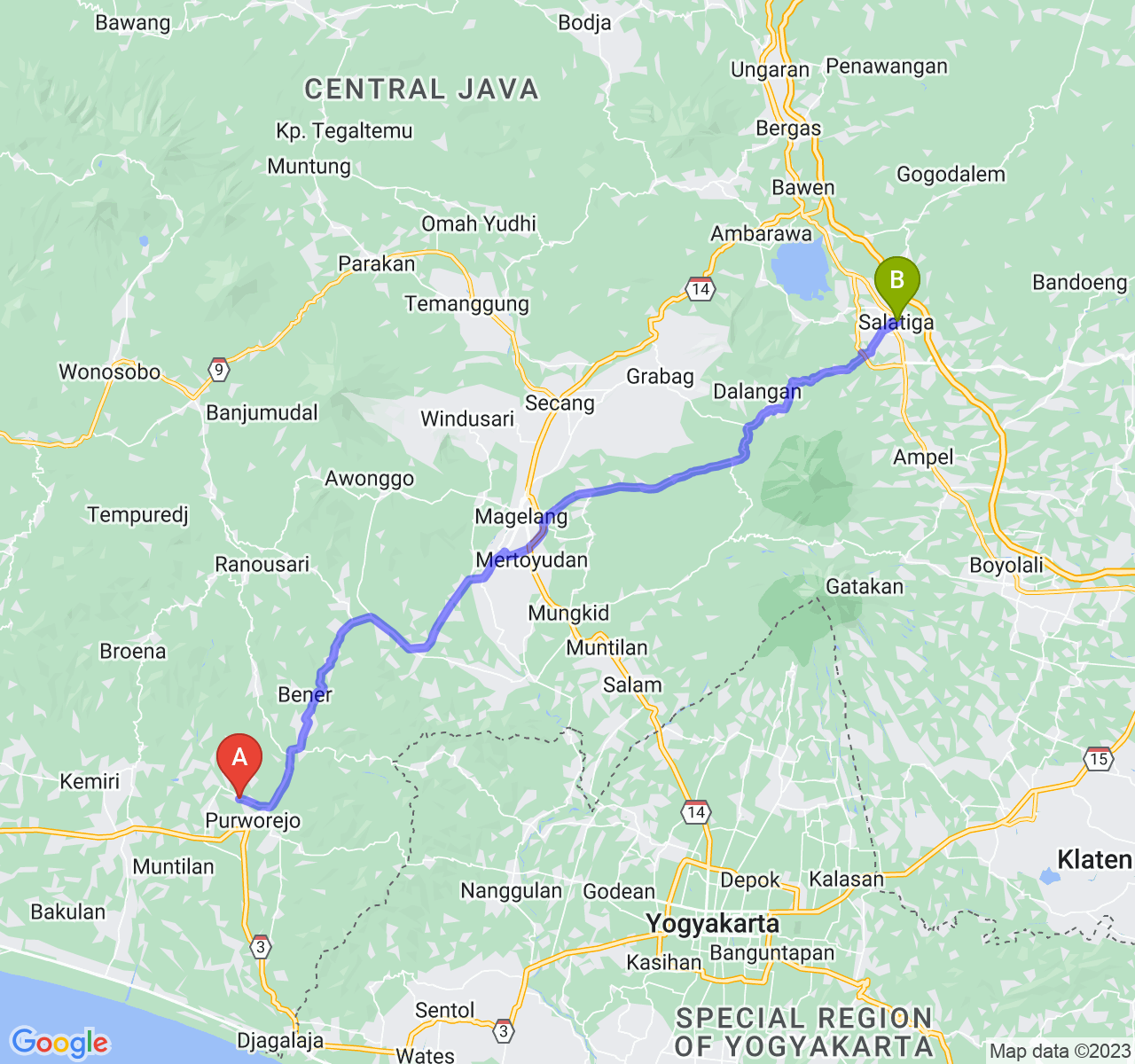 rute perjalanan Kab. Purworejo-Kota Salatiga