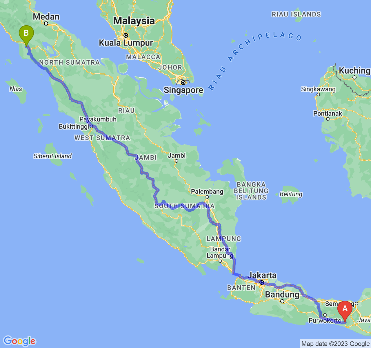 rute perjalanan Kab. Purworejo-Kota Subulussalam