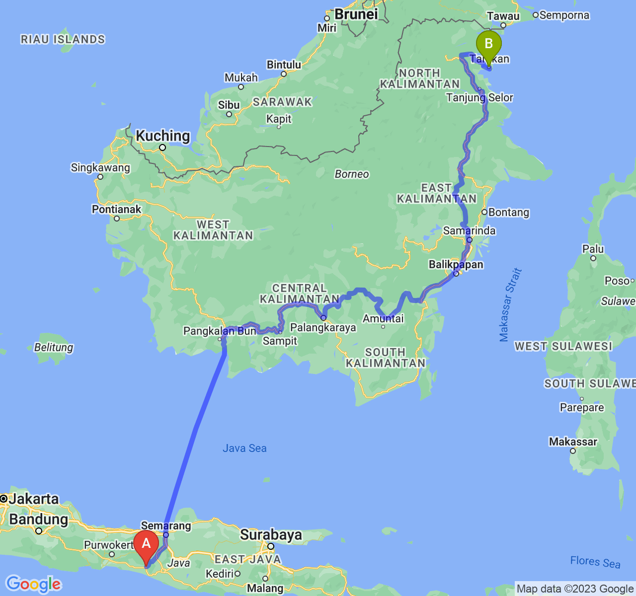 rute perjalanan Kab. Purworejo-Kota Tarakan