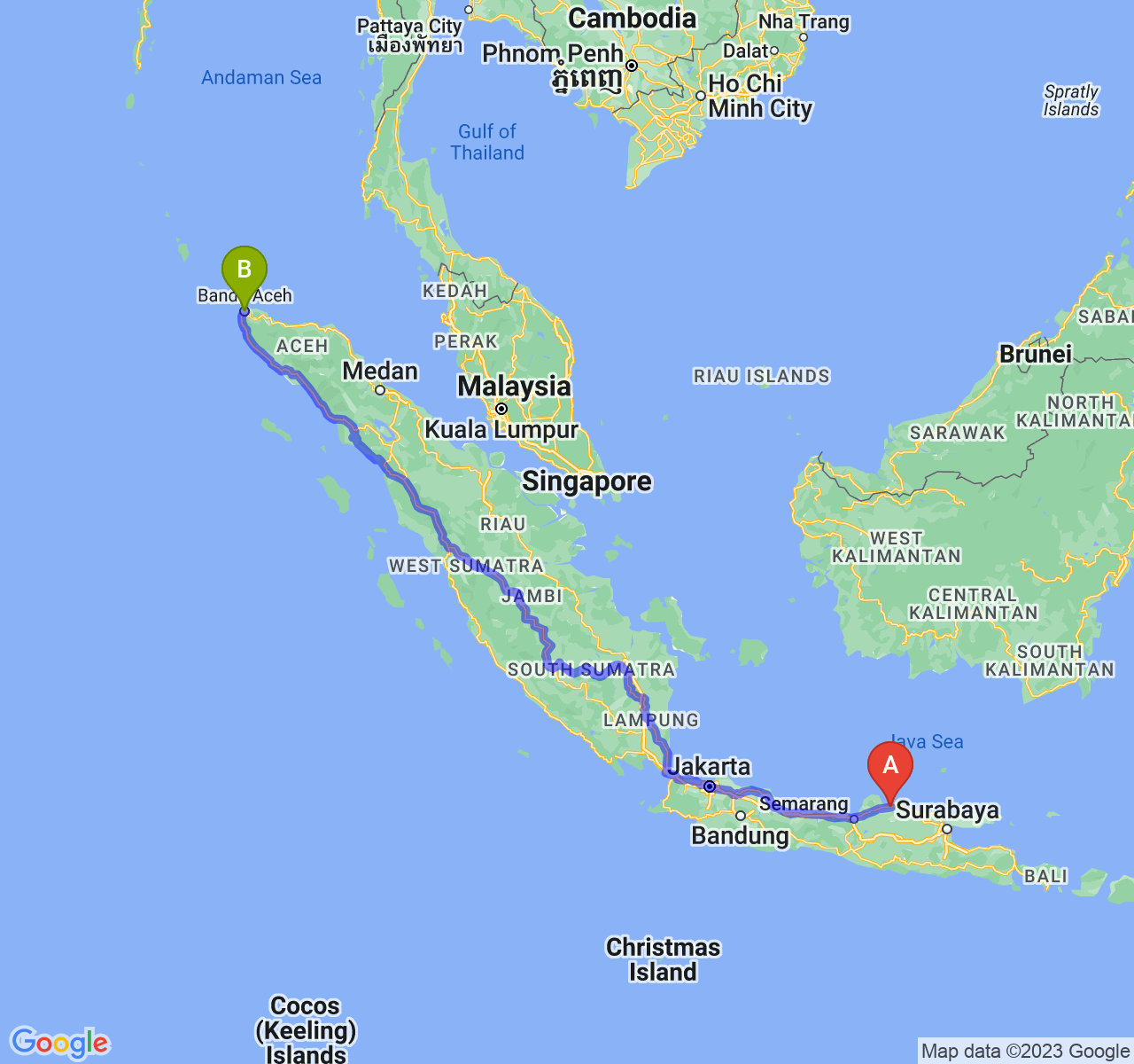 rute perjalanan Kab. Rembang-Kota Banda Aceh