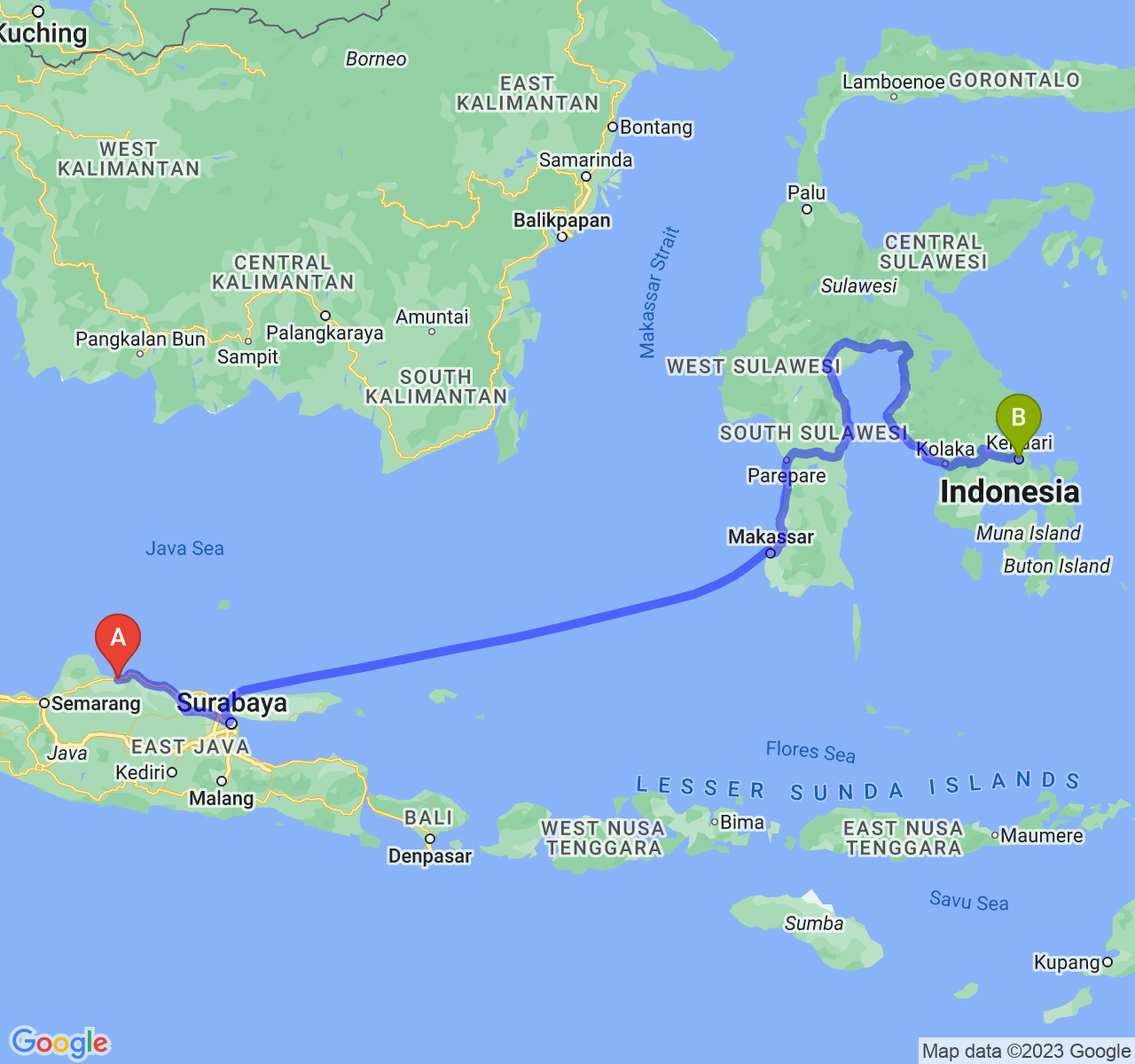 rute perjalanan Kab. Rembang-Kota Kendari