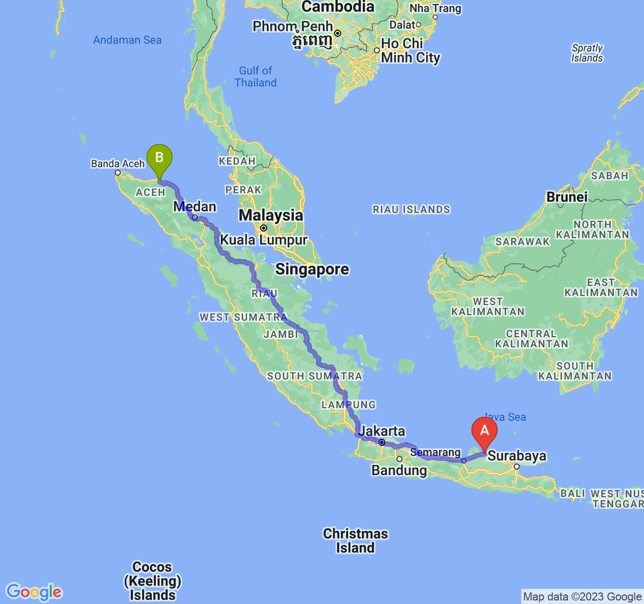 rute perjalanan Kab. Rembang-Kota Lhokseumawe