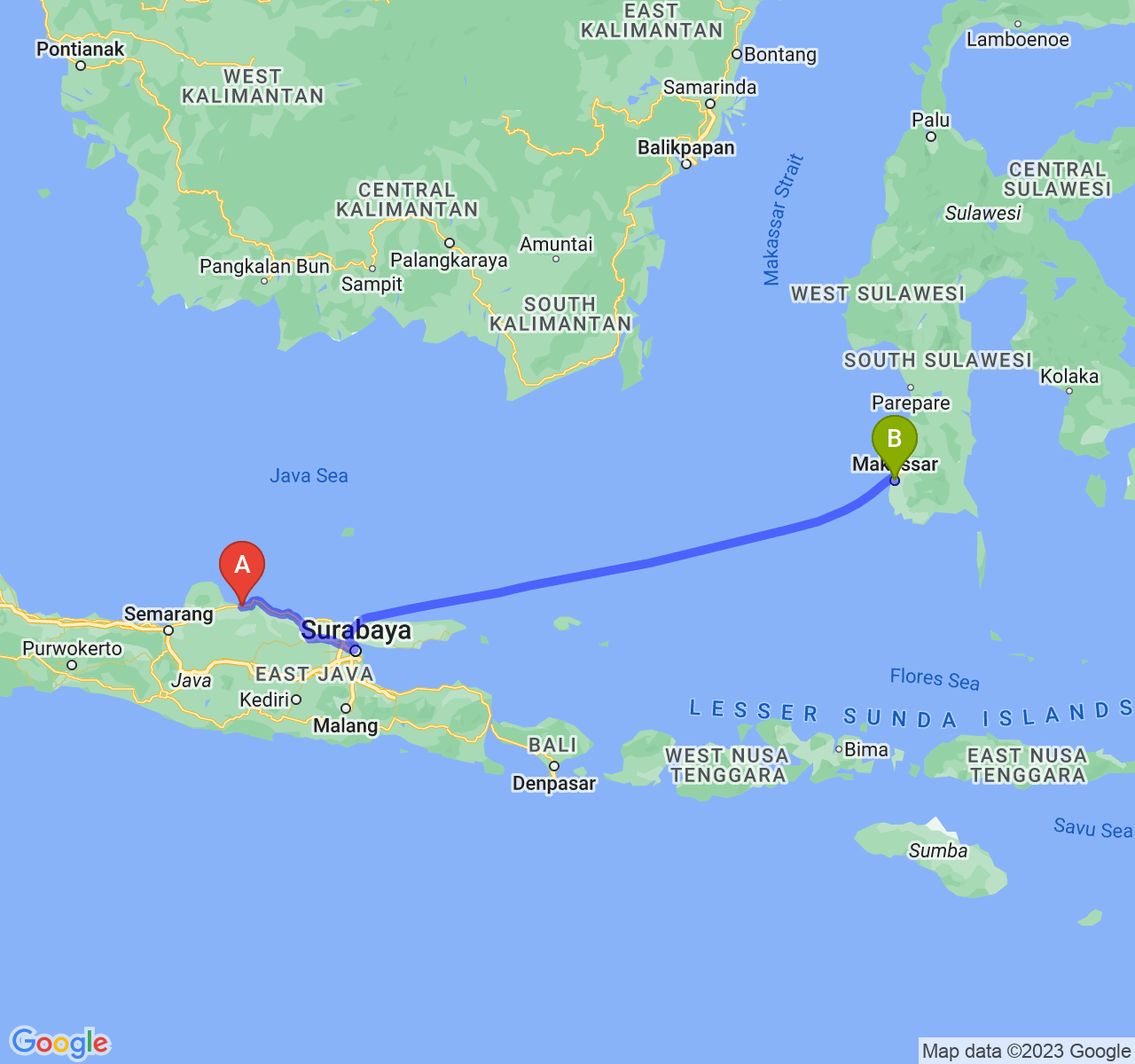 rute perjalanan Kab. Rembang-Kota Makassar