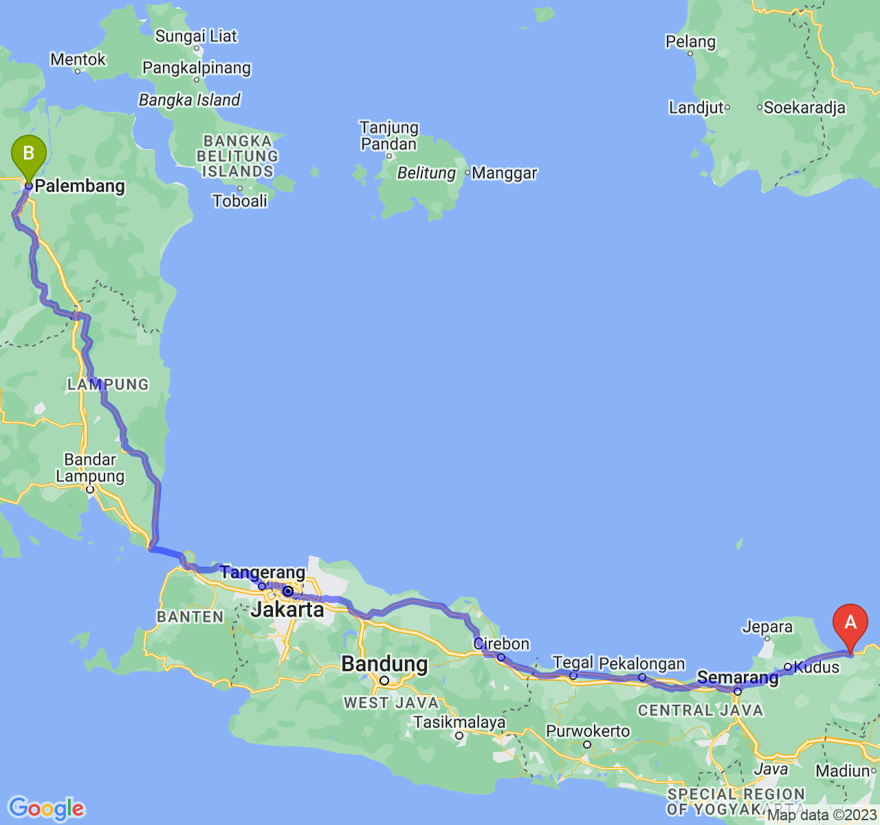 rute perjalanan Kab. Rembang-Kota Palembang