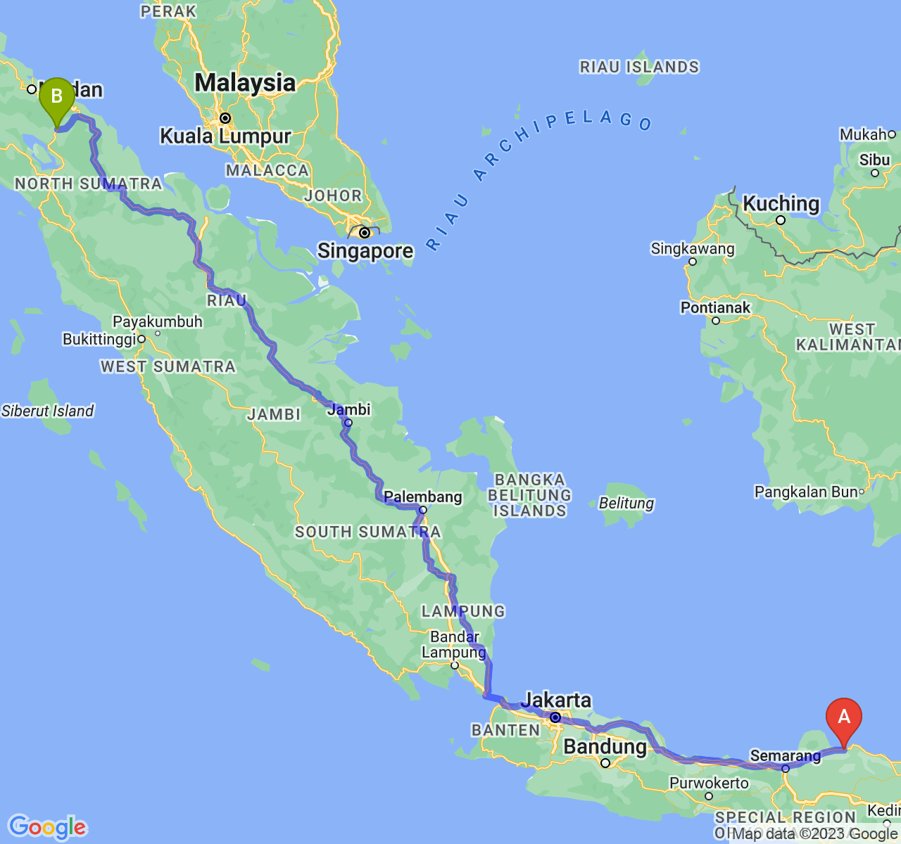 rute perjalanan Kab. Rembang-Kota Pematangsiantar