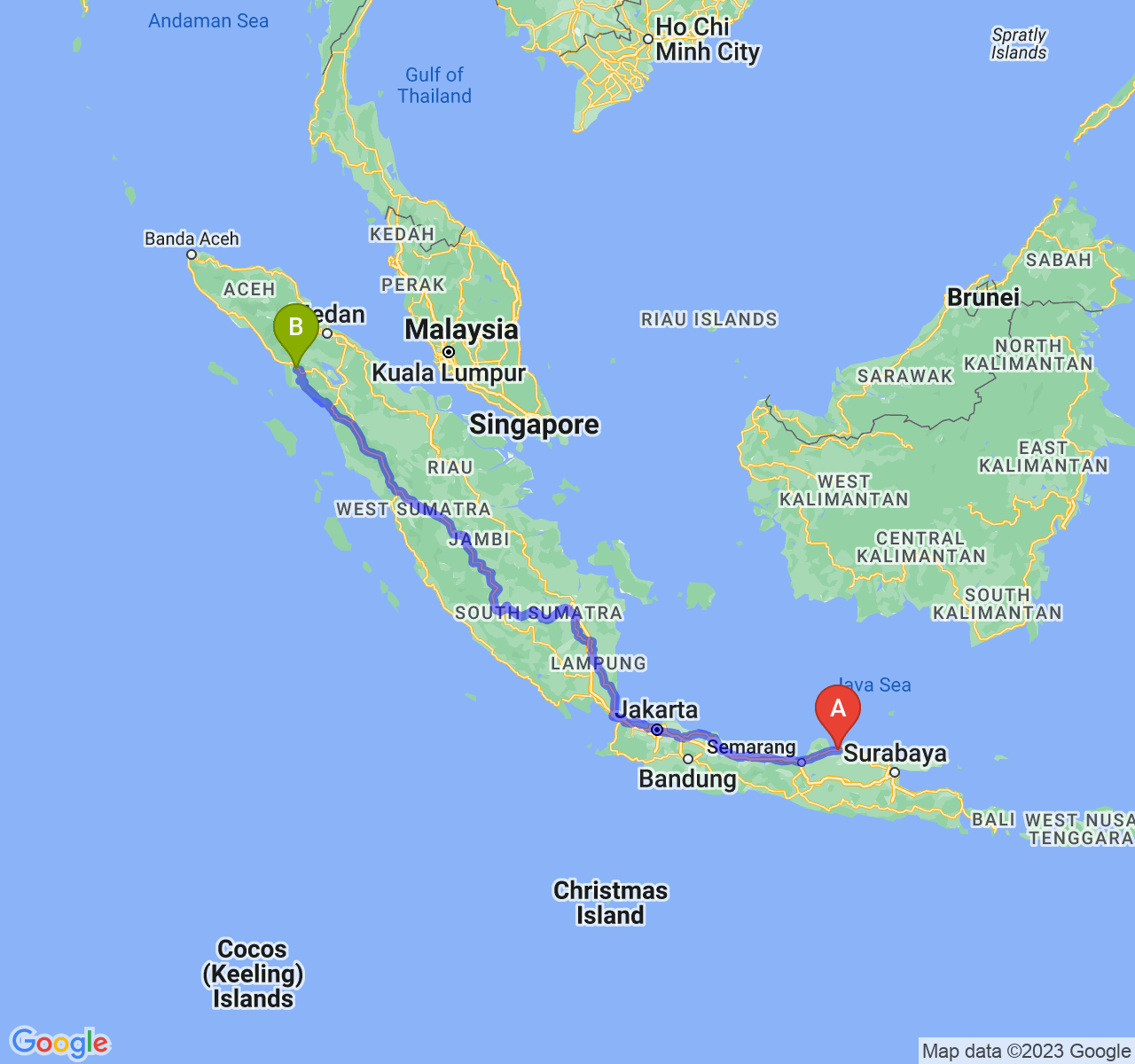 rute perjalanan Kab. Rembang-Kota Subulussalam