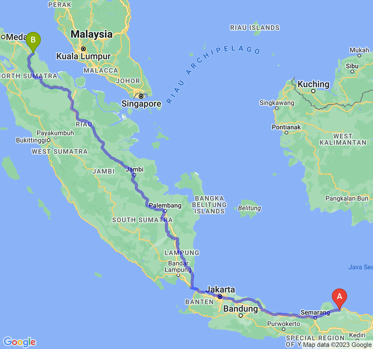 rute perjalanan Kab. Rembang-Kota Tanjung Balai