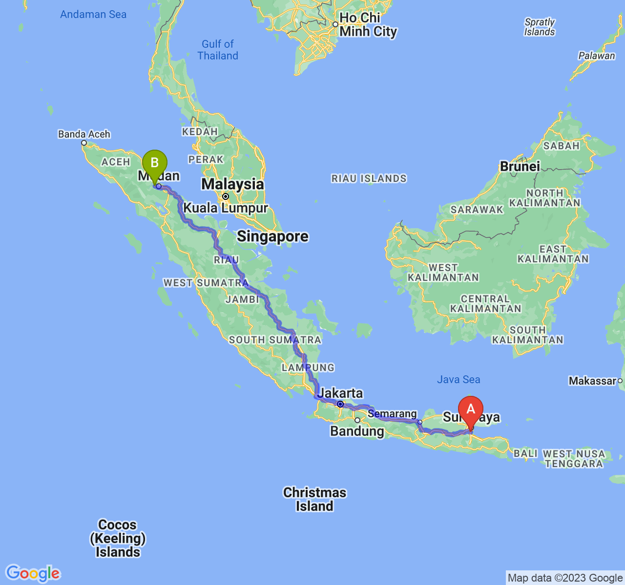 rute perjalanan Kab. Sidoarjo-Kota Binjai