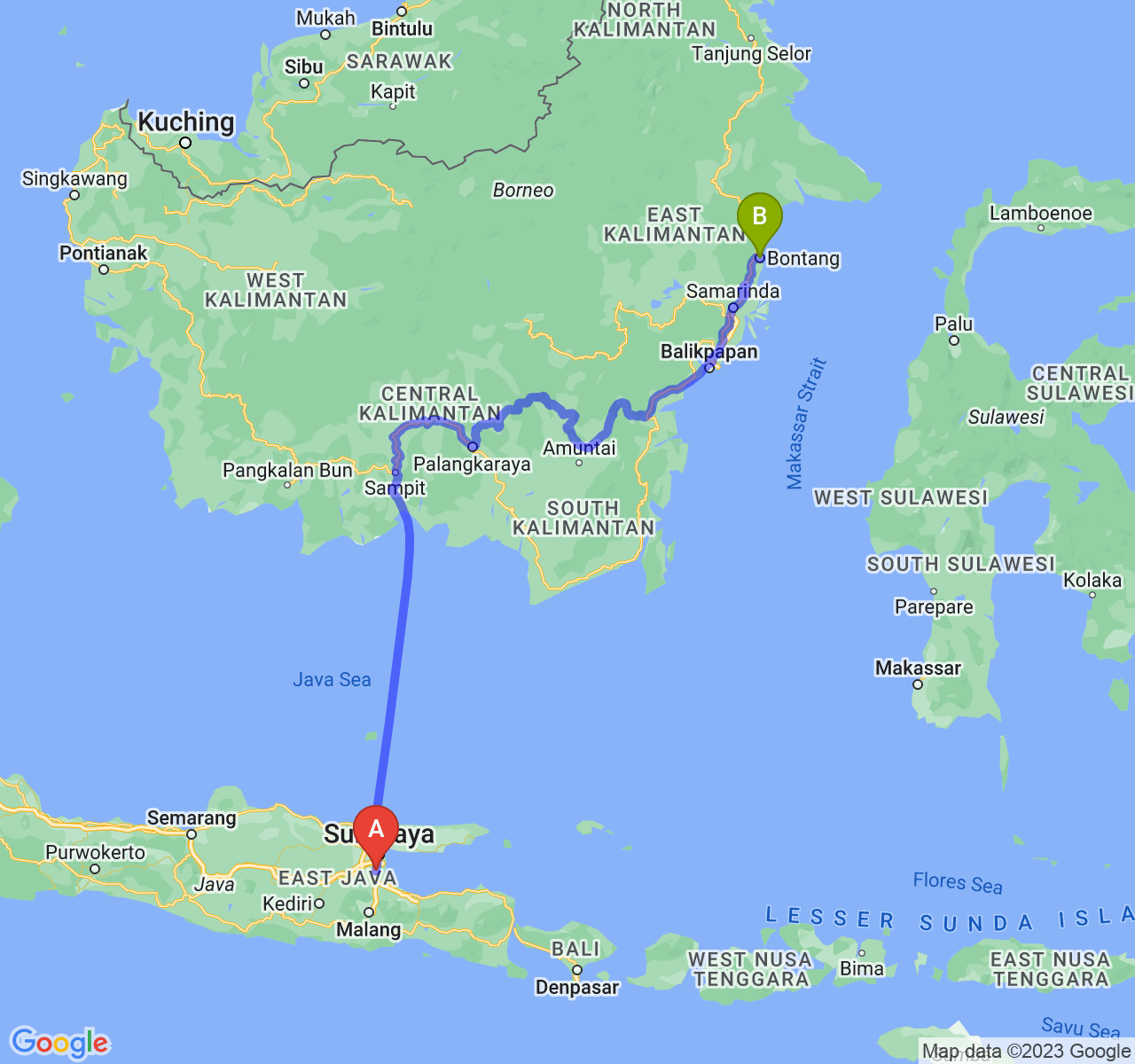 rute perjalanan Kab. Sidoarjo-Kota Bontang