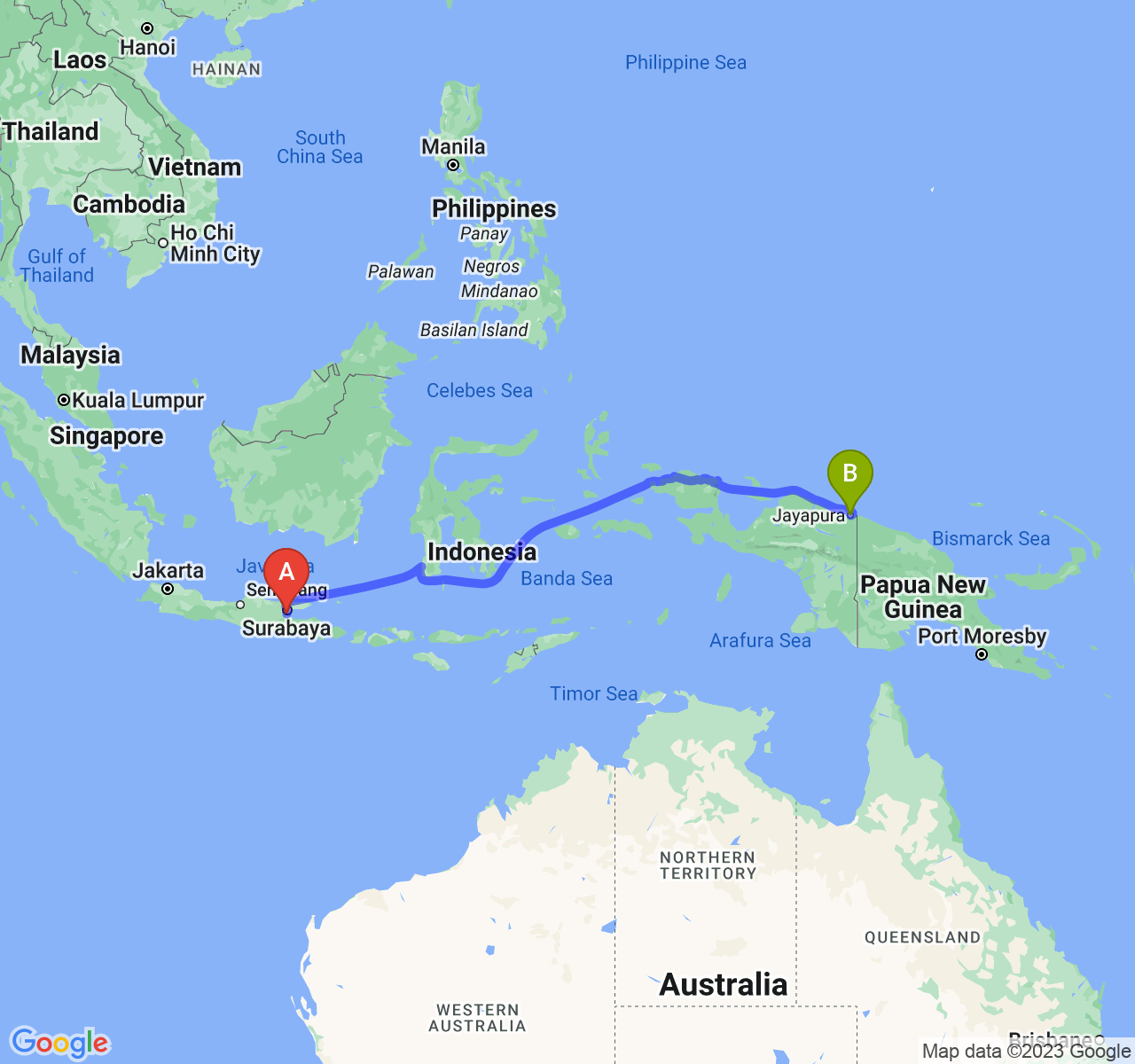 rute perjalanan Kab. Sidoarjo-Kota Jayapura