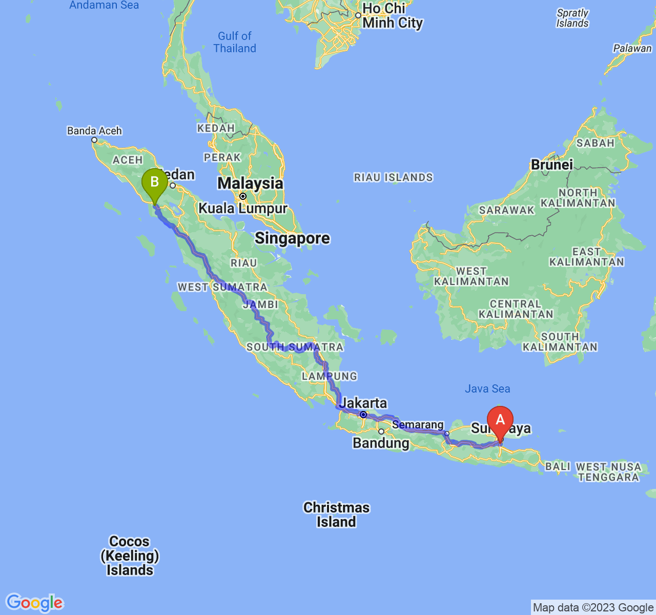 rute perjalanan Kab. Sidoarjo-Kota Subulussalam