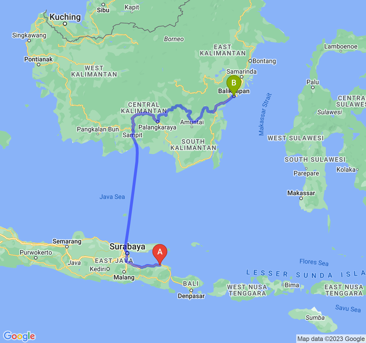 rute perjalanan Kab. Situbondo-Kota Balikpapan