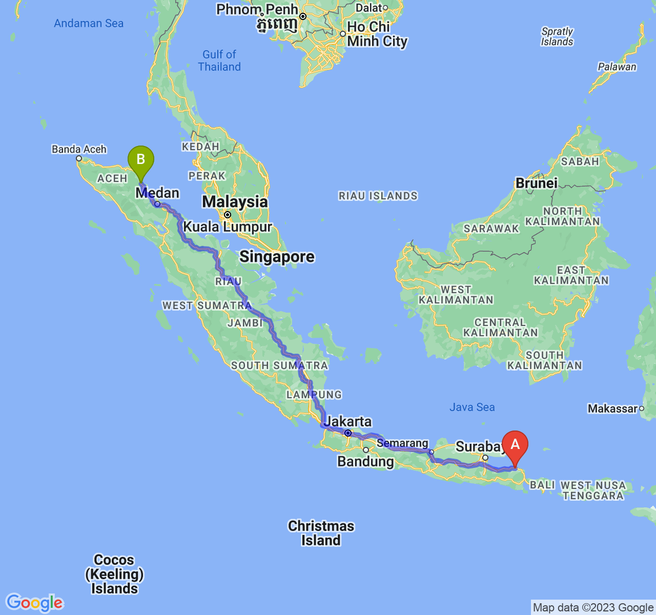 rute perjalanan Kab. Situbondo-Kota Langsa