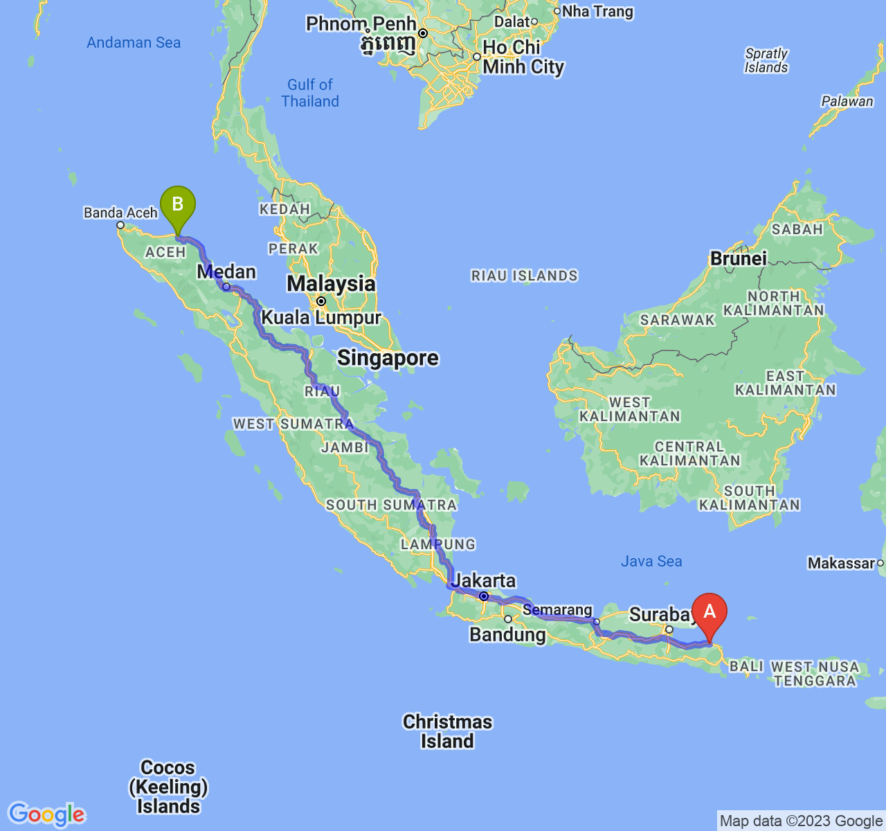 rute perjalanan Kab. Situbondo-Kota Lhokseumawe