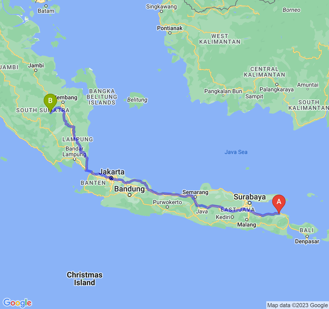 rute perjalanan Kab. Situbondo-Kota Prabumulih