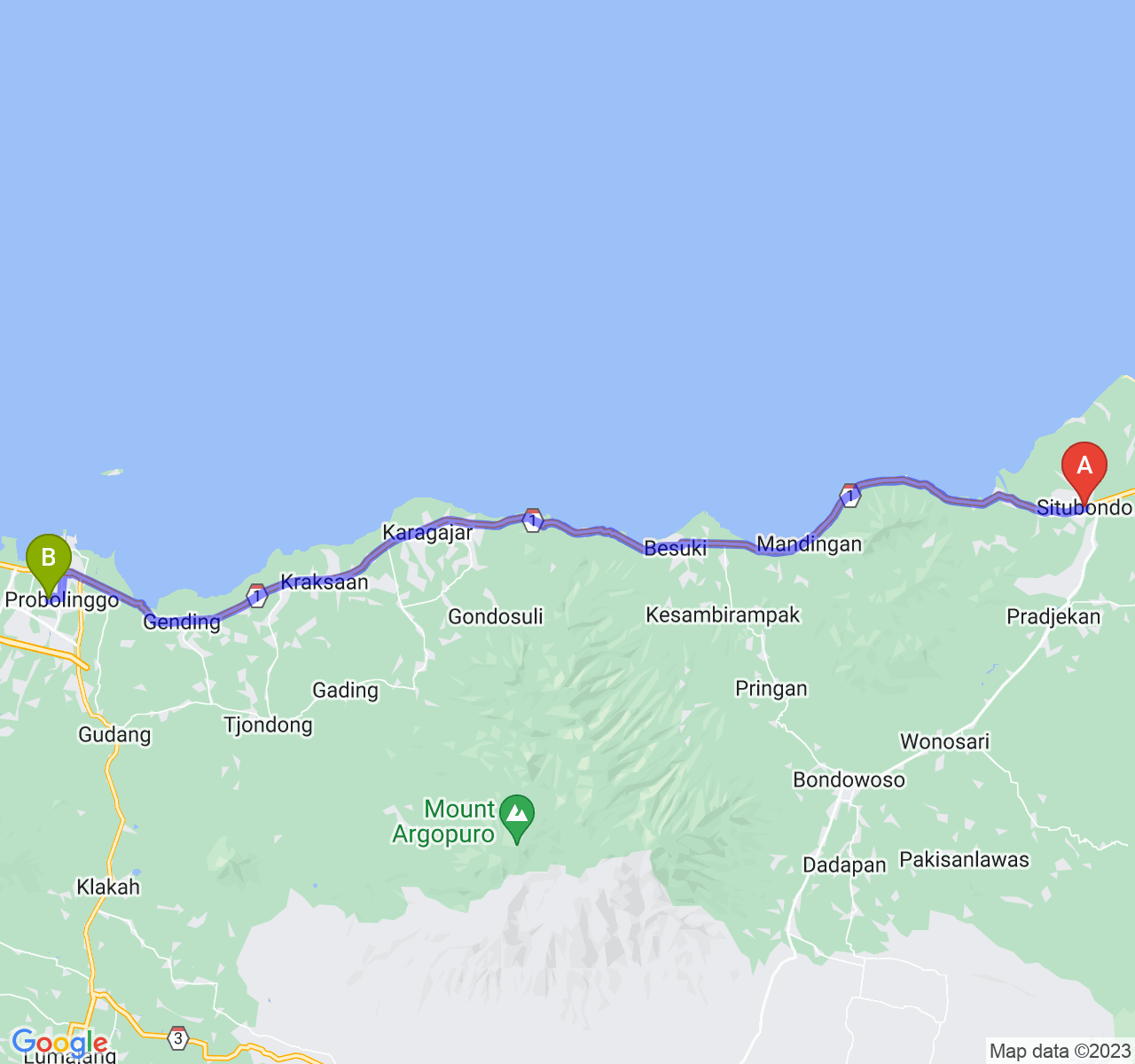 rute perjalanan Kab. Situbondo-Kota Probolinggo