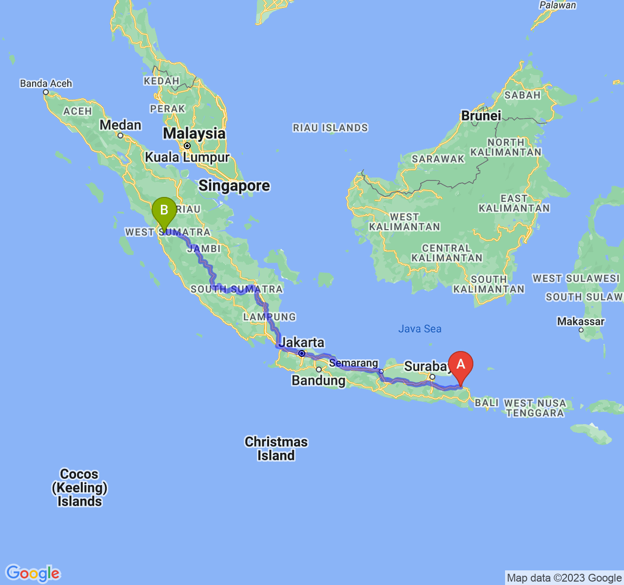 rute perjalanan Kab. Situbondo-Kota Solok