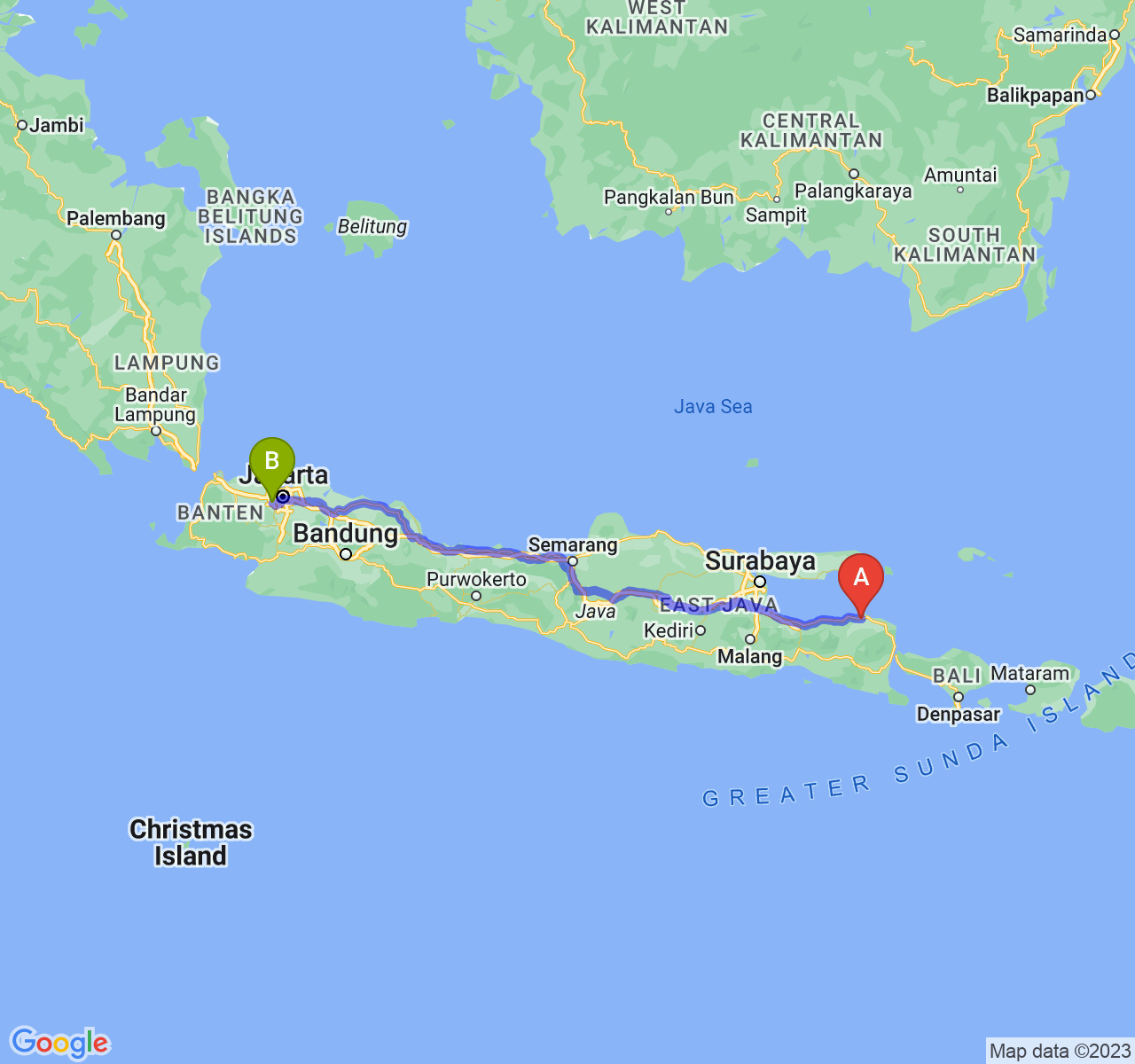 rute perjalanan Kab. Situbondo-Kota Tangerang Selatan