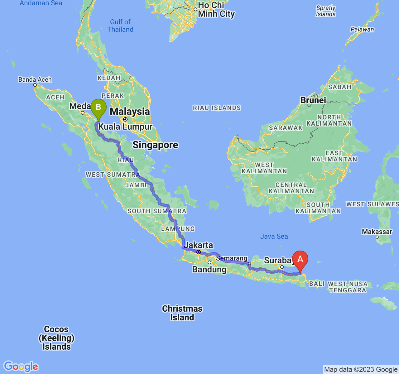 rute perjalanan Kab. Situbondo-Kota Tanjung Balai