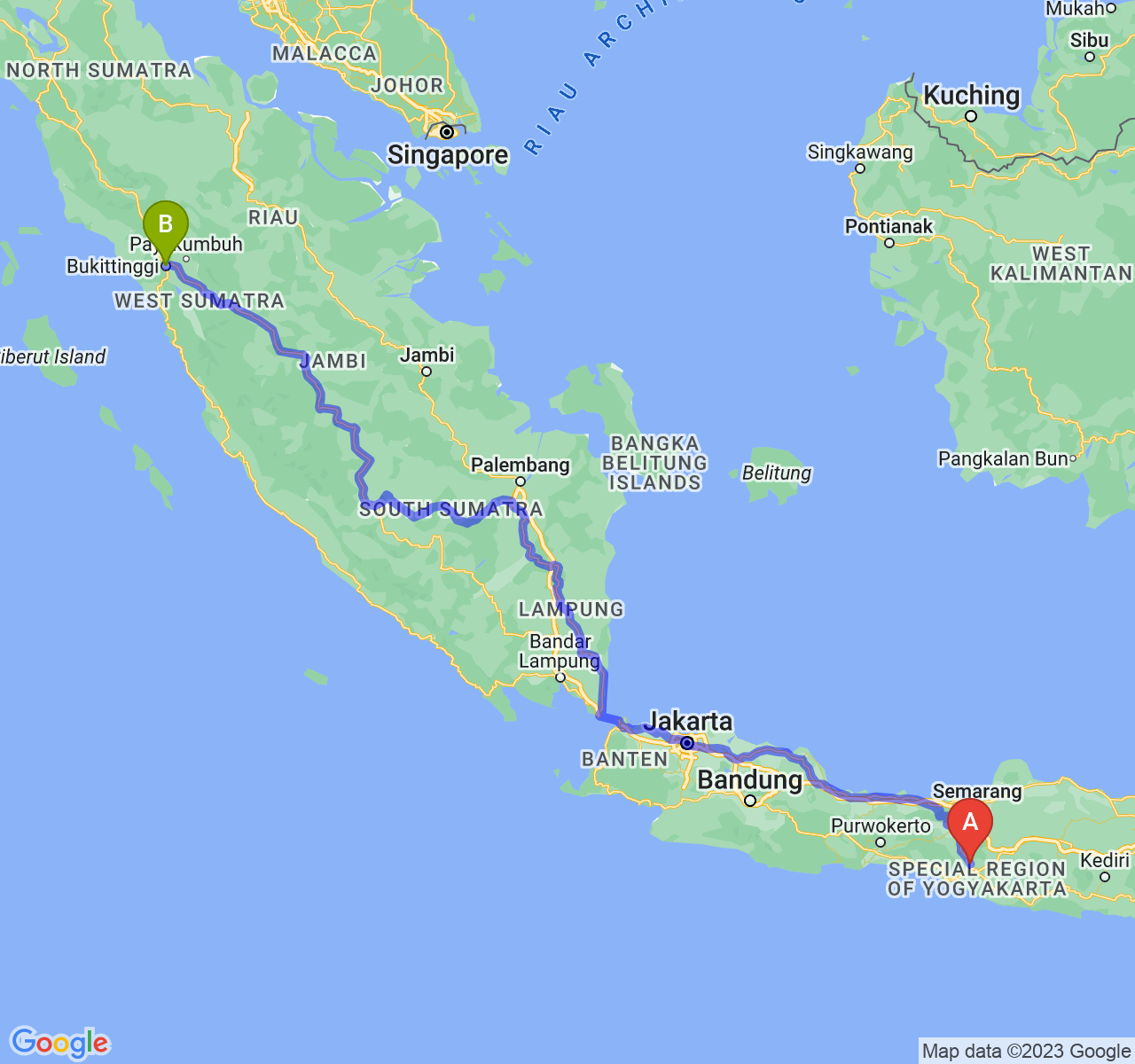 rute perjalanan Kab. Sleman-Kota Bukittinggi