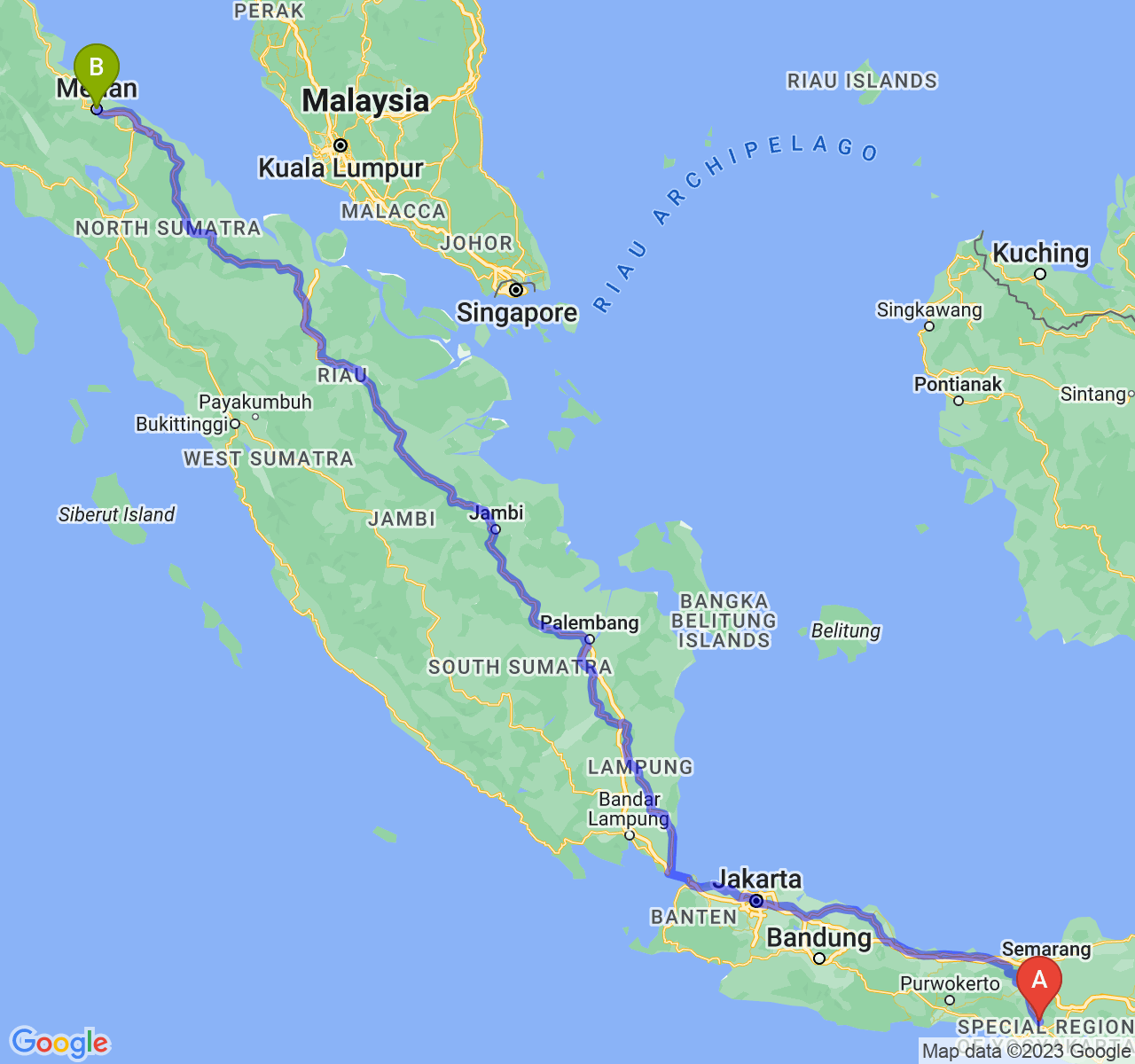 rute perjalanan Kab. Sleman-Kota Medan