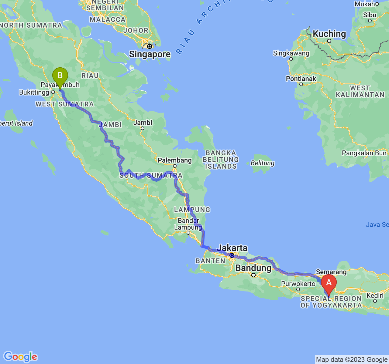 rute perjalanan Kab. Sleman-Kota Payakumbuh