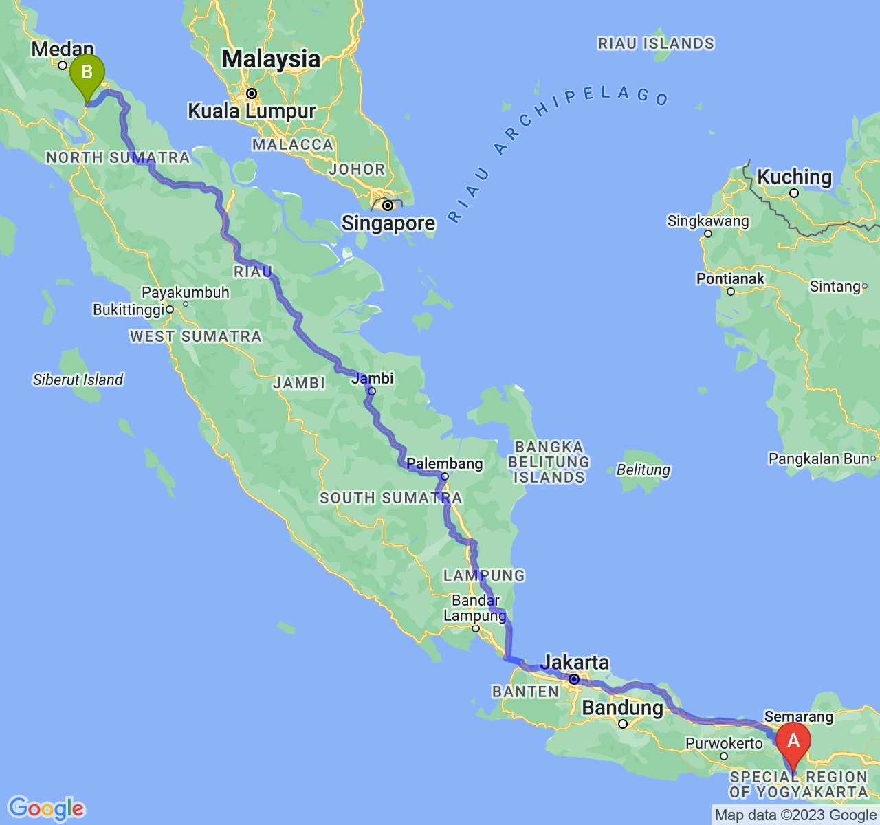 rute perjalanan Kab. Sleman-Kota Pematangsiantar