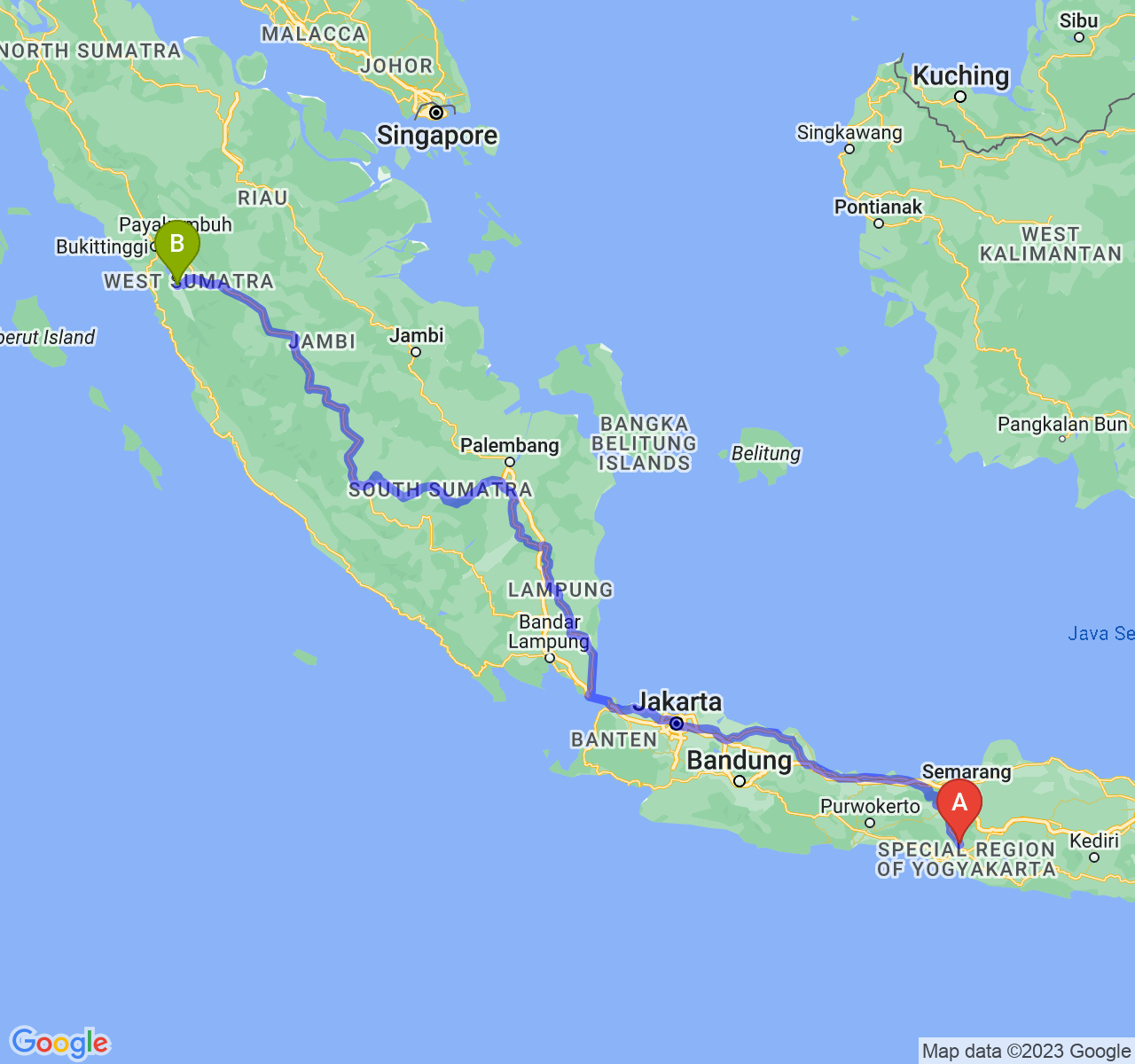 rute perjalanan Kab. Sleman-Kota Solok